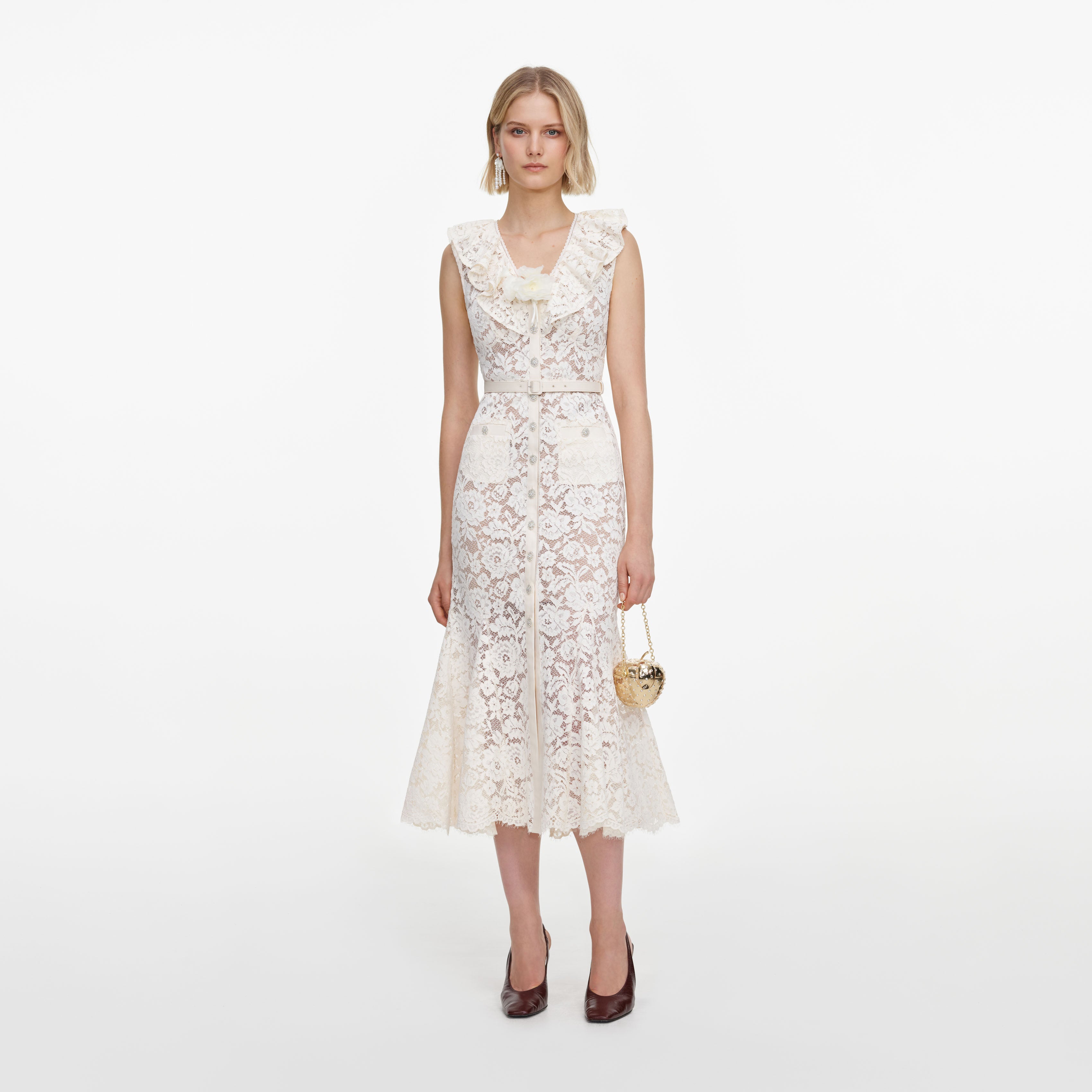 Self Portrait Dresses Cream Lace Flower Midi Kleid creme