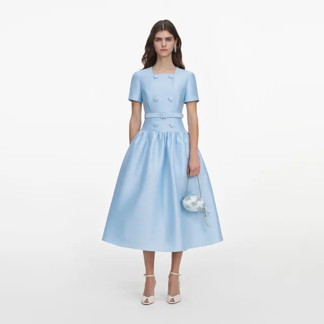 Self Portrait Blue Button Taffeta Midikleid Blau Taft