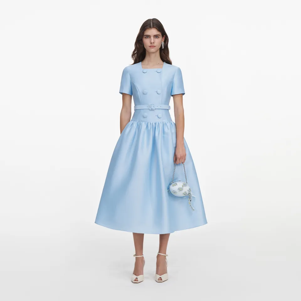 Self Portrait Blue Button Taffeta Midikleid Blau Taft