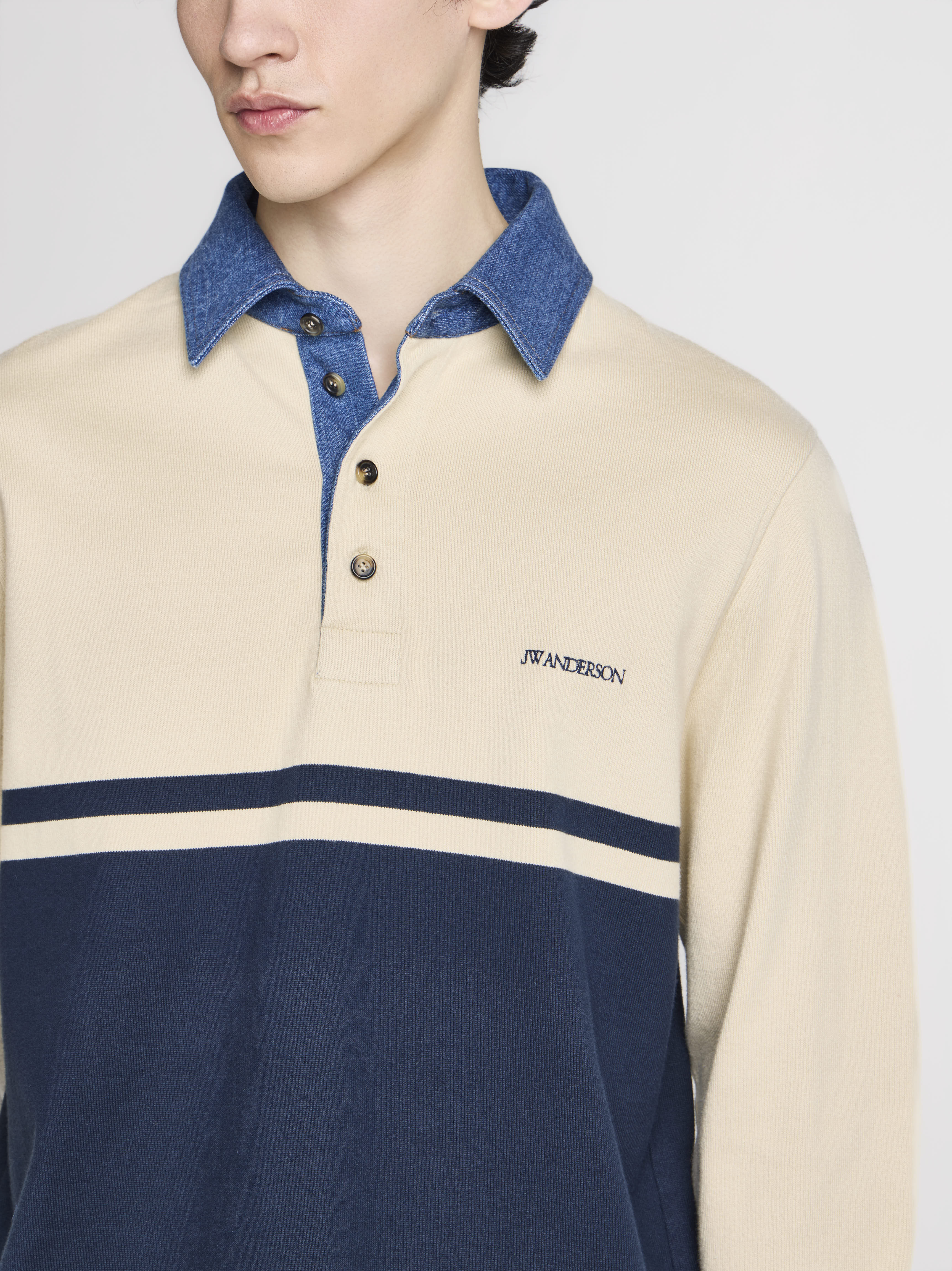 J.W.Anderson Rugby Polo Contrast Collar Herren Weiß Navy