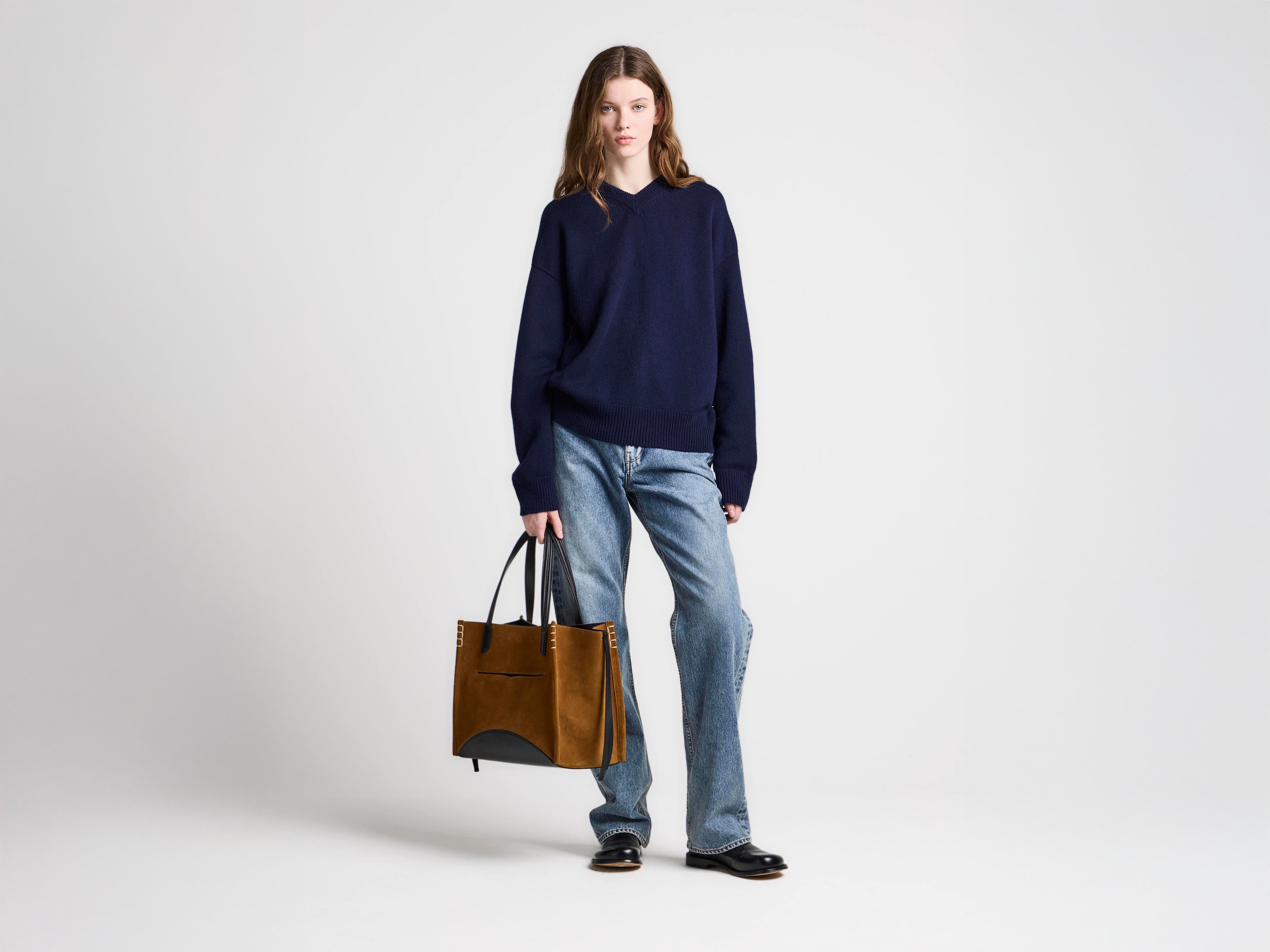 J.W.Anderson Knitwear V-Neck Cashmere Pullover Navy Damen