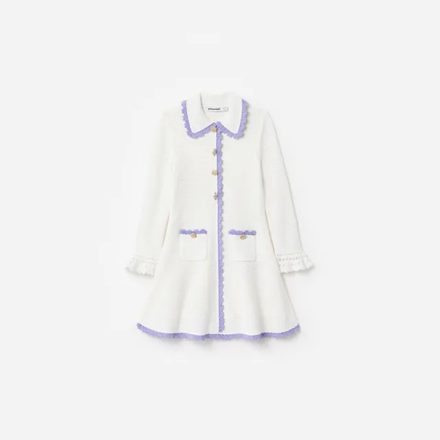 Self-Portrait Cream Contrast Trim Pointelle Strickkleid 5-6
