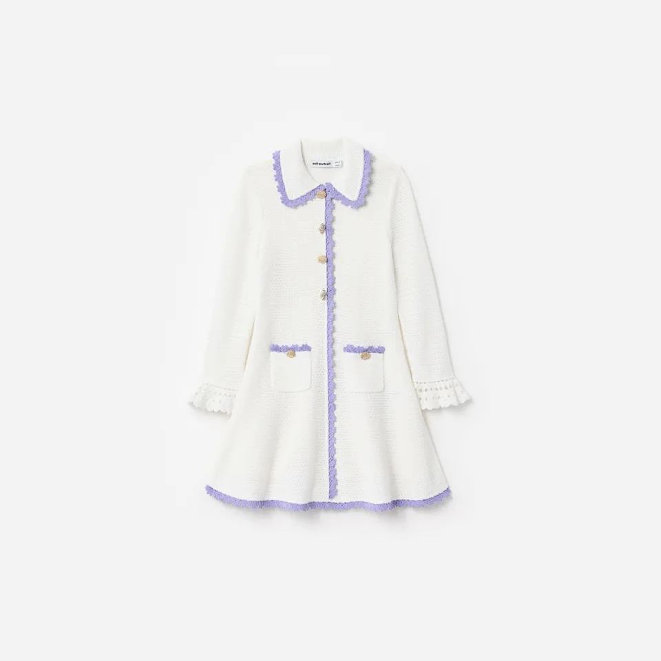 Self-Portrait Cream Contrast Trim Pointelle Strickkleid 5-6