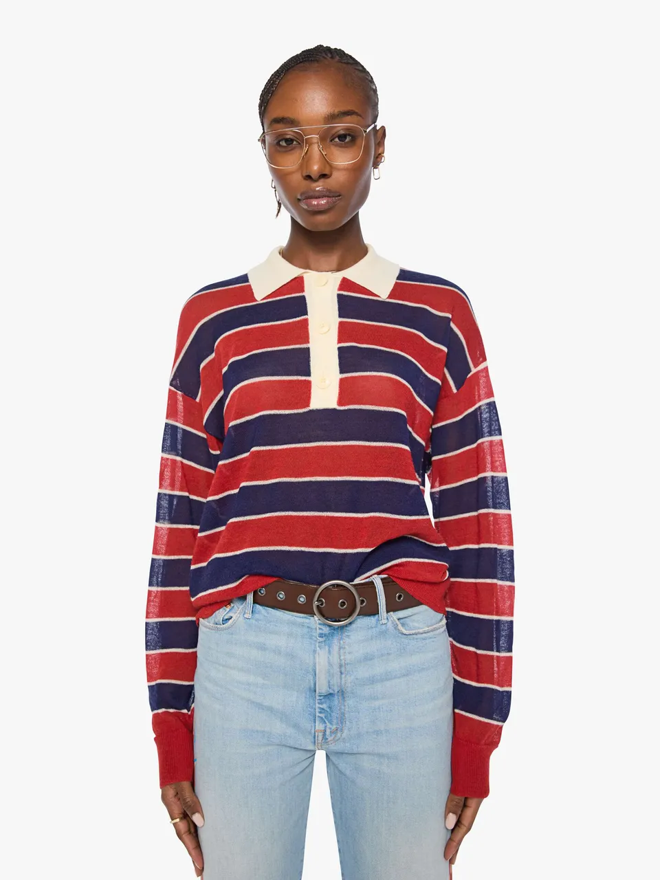 Mother Sweaters The Biggie Raquette Pullover Rot-Blau Wolle