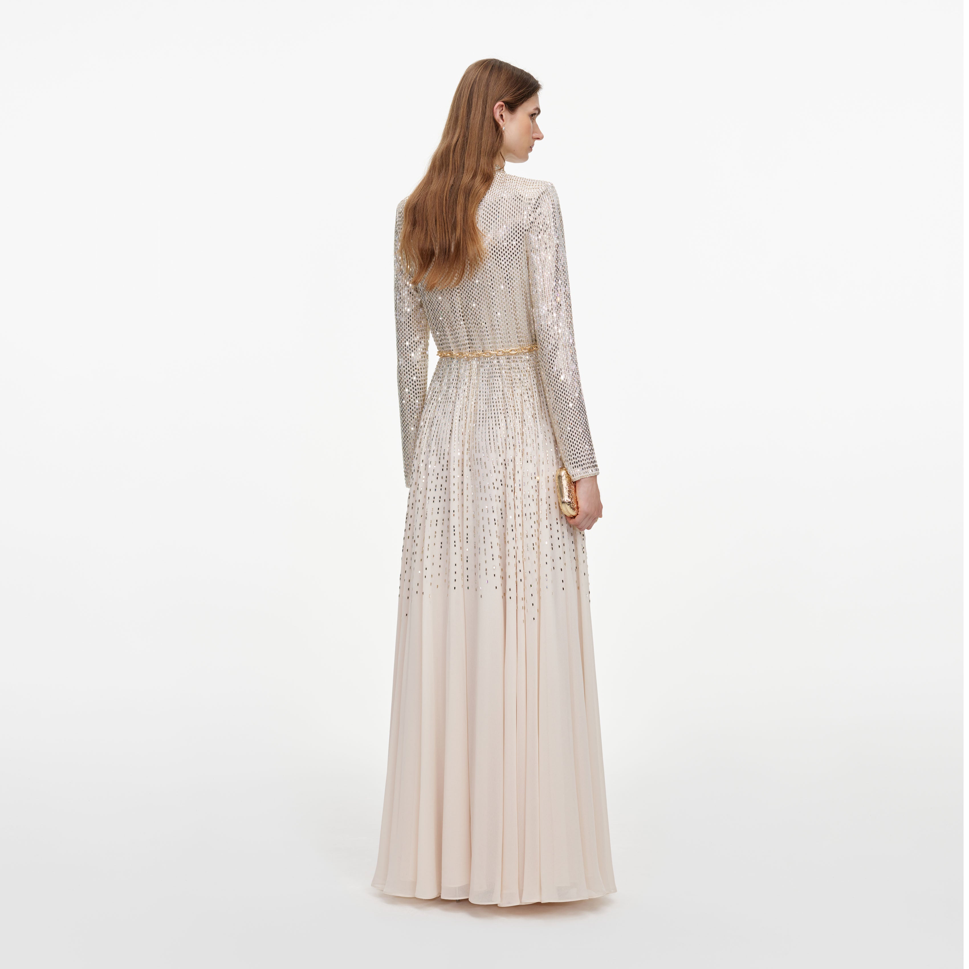 Self Portrait Dresses Champagne Ombre Rhinestone Maxi Kleid Ombre Strass