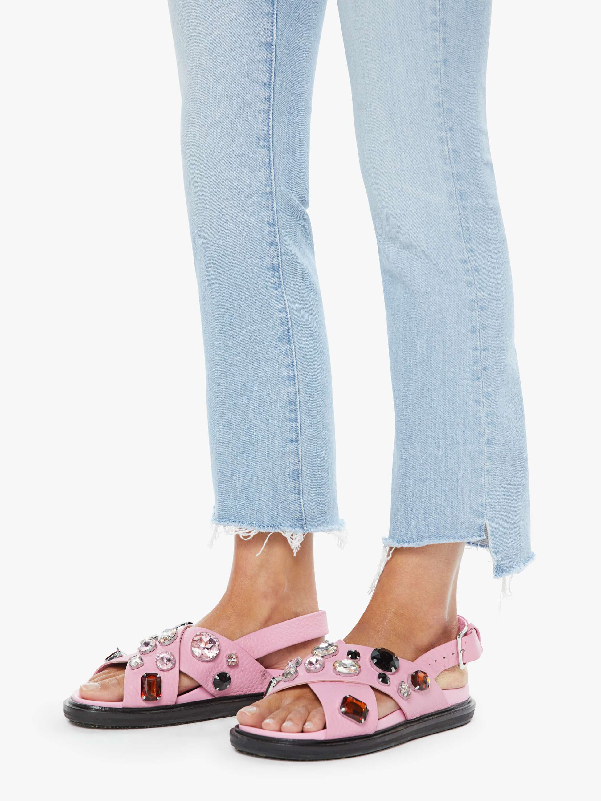 Mother Denim Insider Crop Step Fray Bootcut Jeans Hellblau
