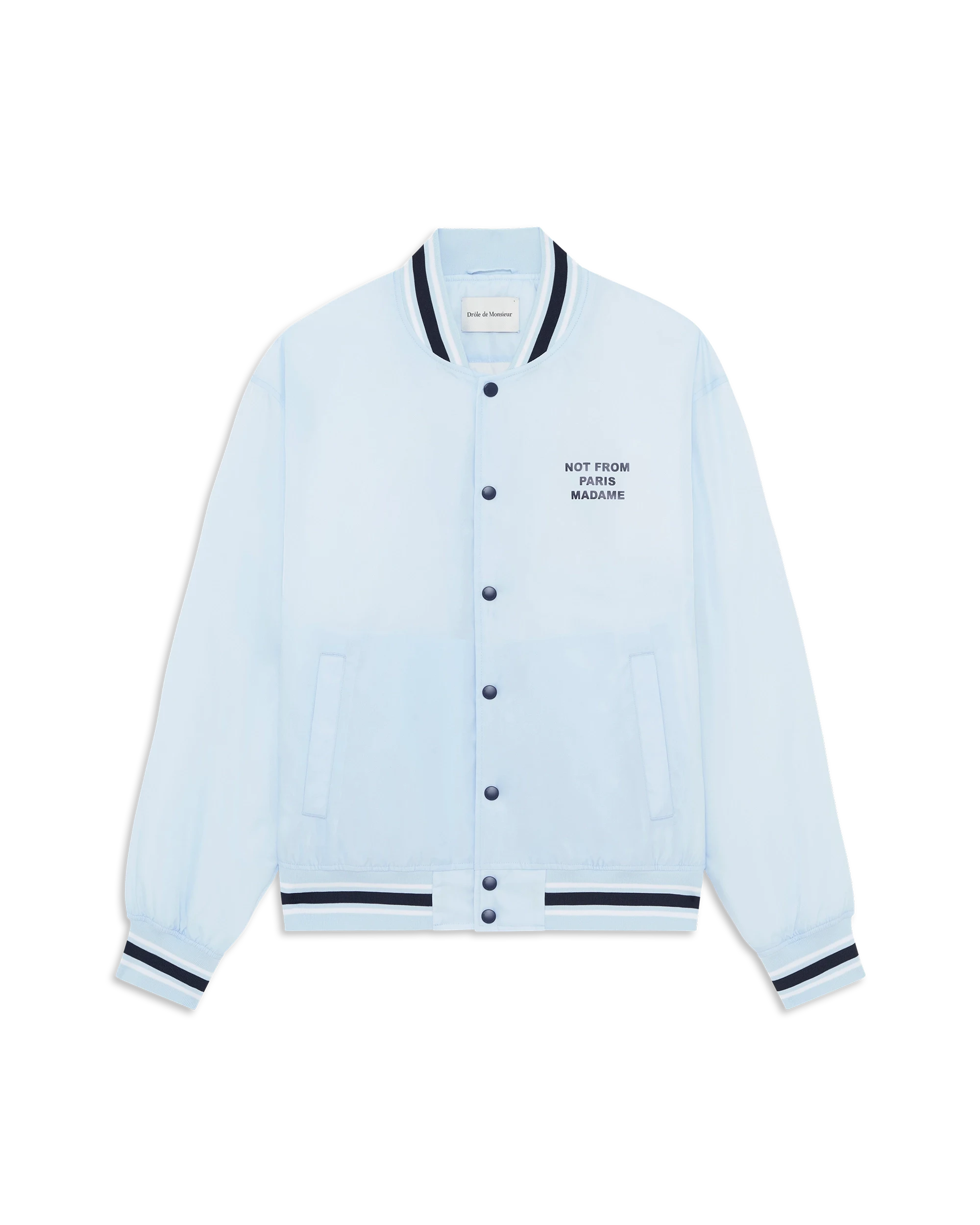 Drôle De Monsieur Slogan Nylon Bomber Jacke Hellblau