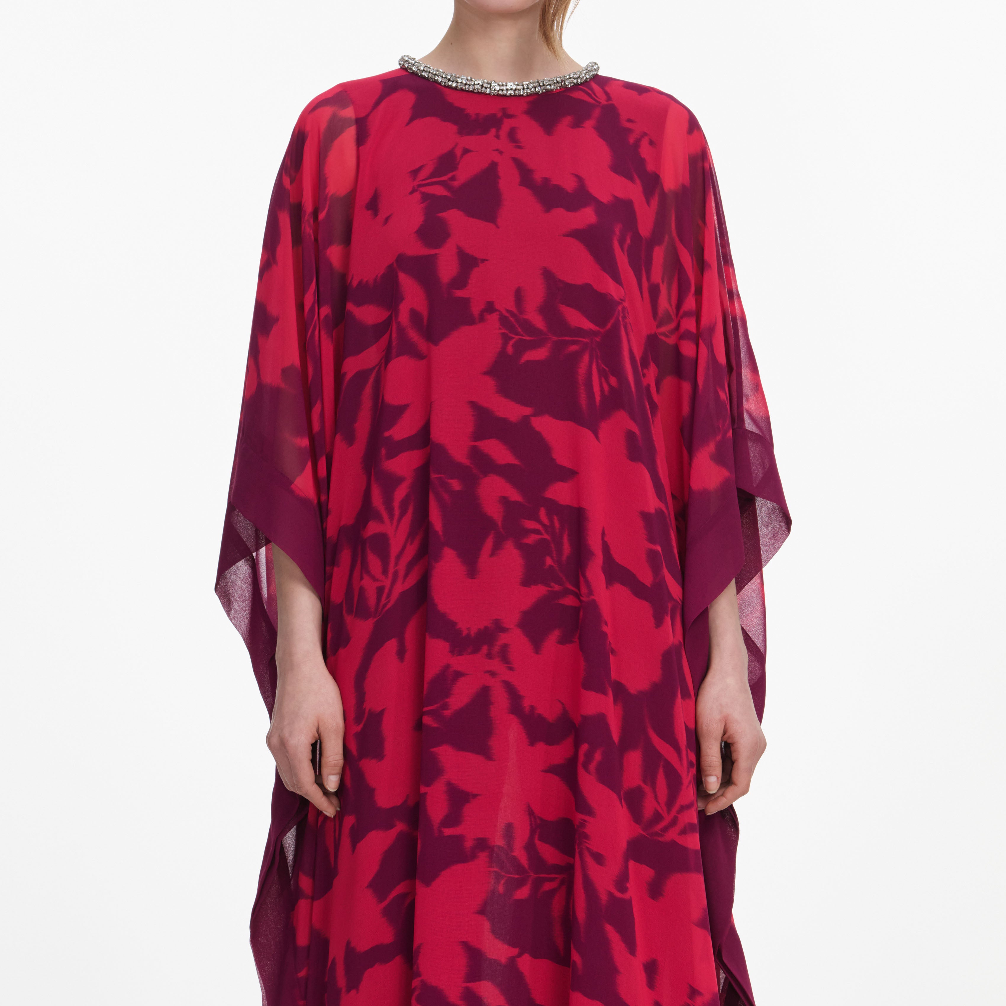 Self Portrait Swim Pink Floral Kaftan Kleid Rosa S