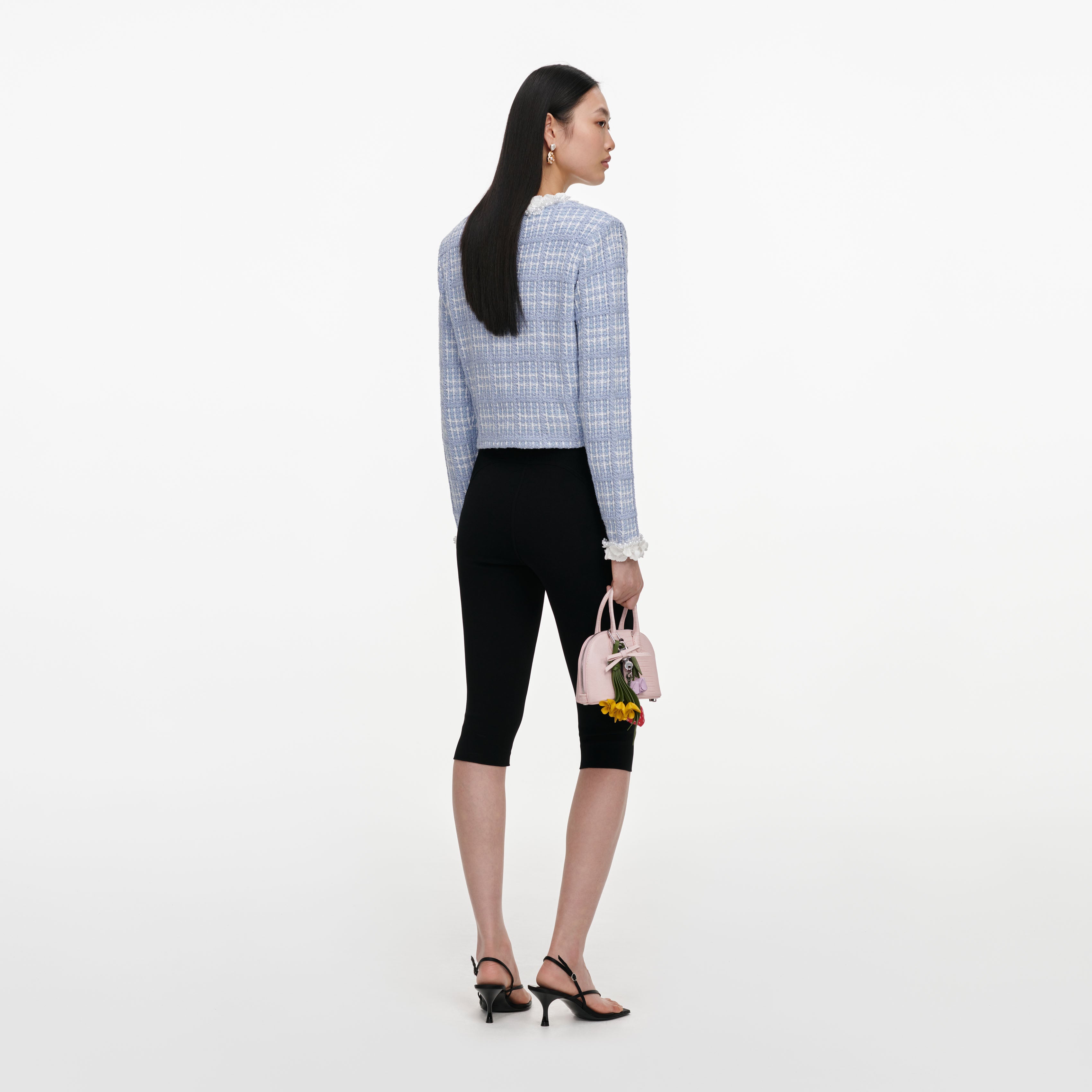 Self Portrait Blue Check Knit Beaded Strickjacke Blau