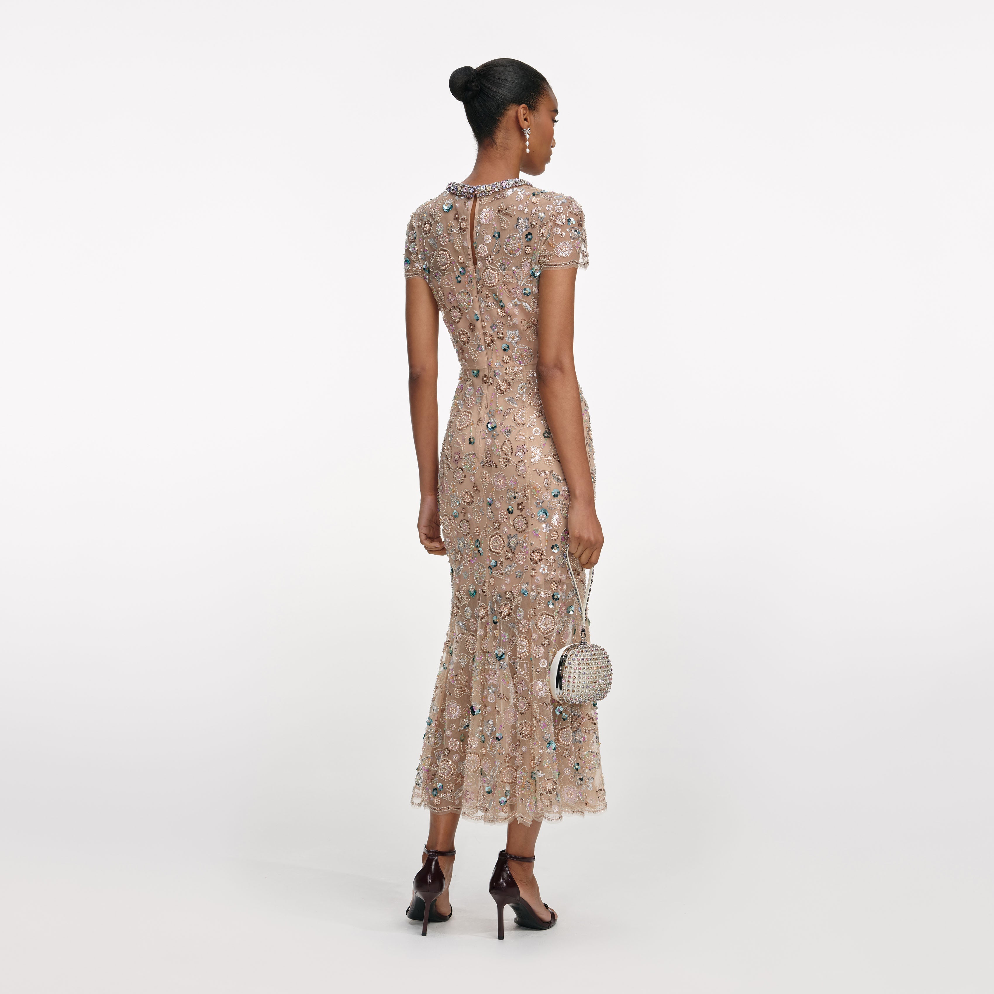 Self Portrait Champagne Sequin Midi Kleid Champagner Pailletten