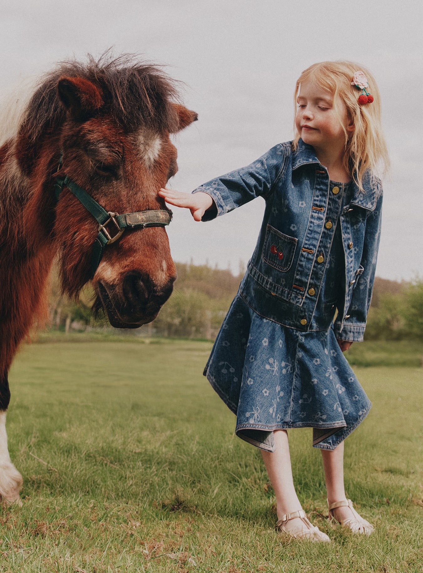 Self Portrait Denim Cherry Bow Jeansjacke Kinder Blau Kirsche