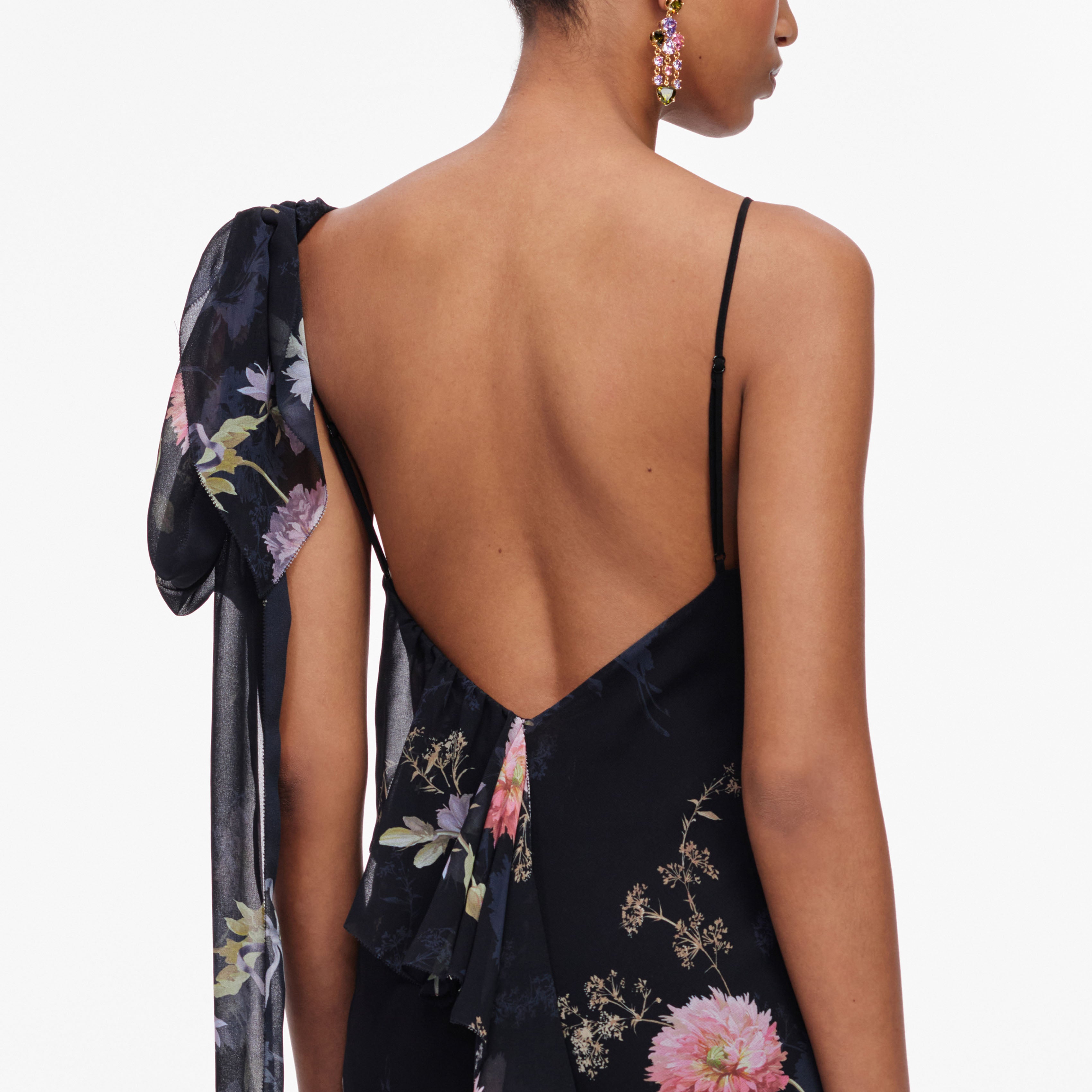 Self Portrait Black Floral Georgette Maxi Kleid Schwarz