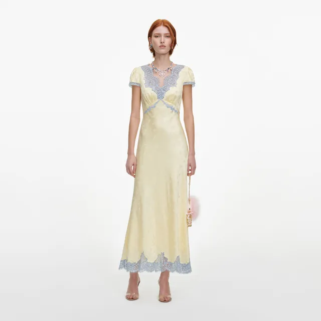 Self Portrait Yellow Viscose Lace Midikleid Gelb Spitze