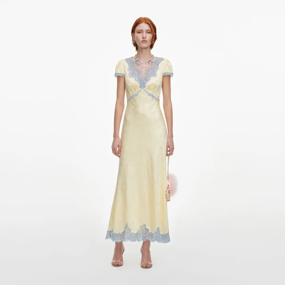 Self Portrait Yellow Viscose Lace Midikleid Gelb Spitze