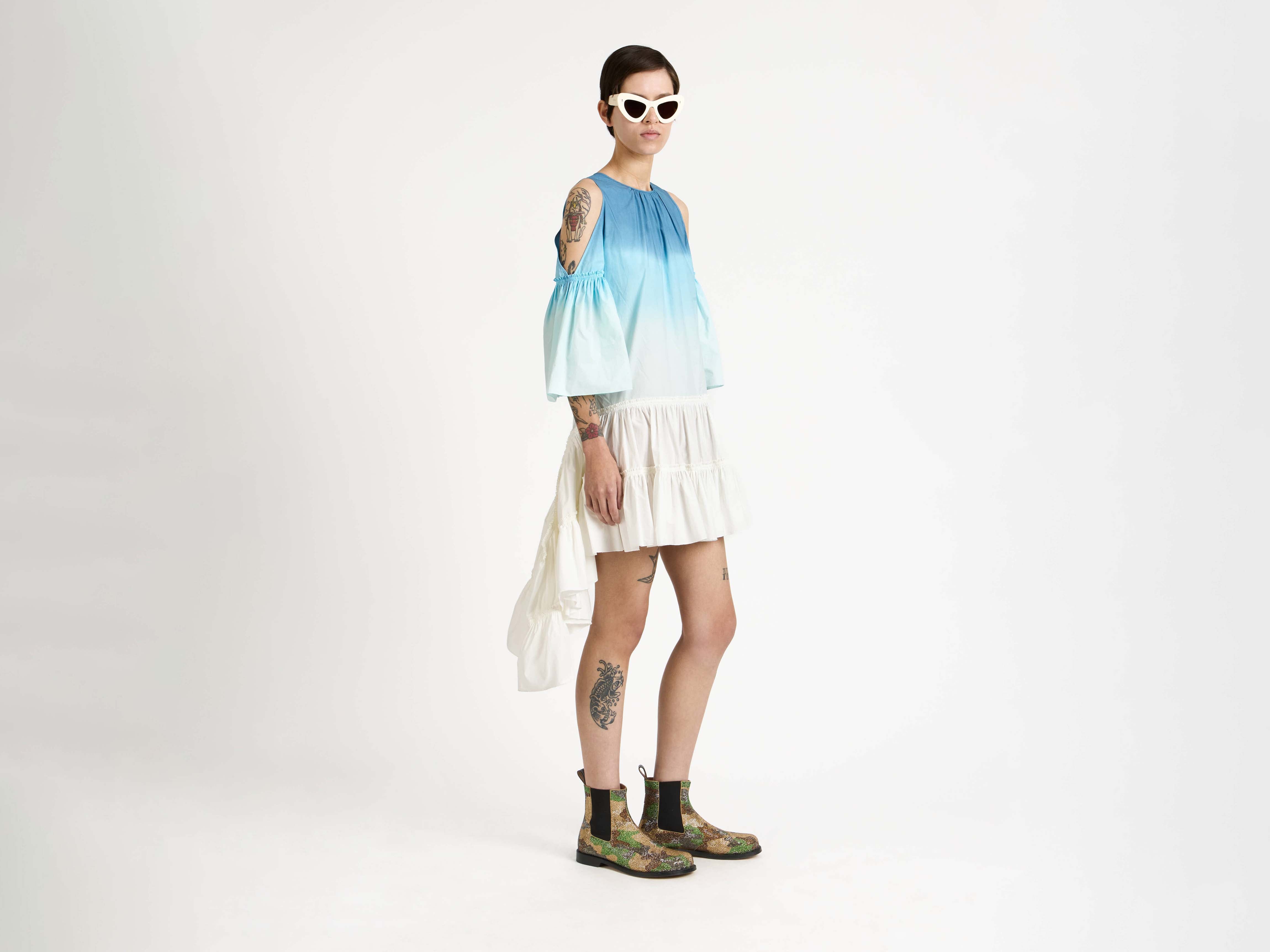 J.W.Anderson Dip Dye Ruffle Kleid Weiß Blau Baumwolle