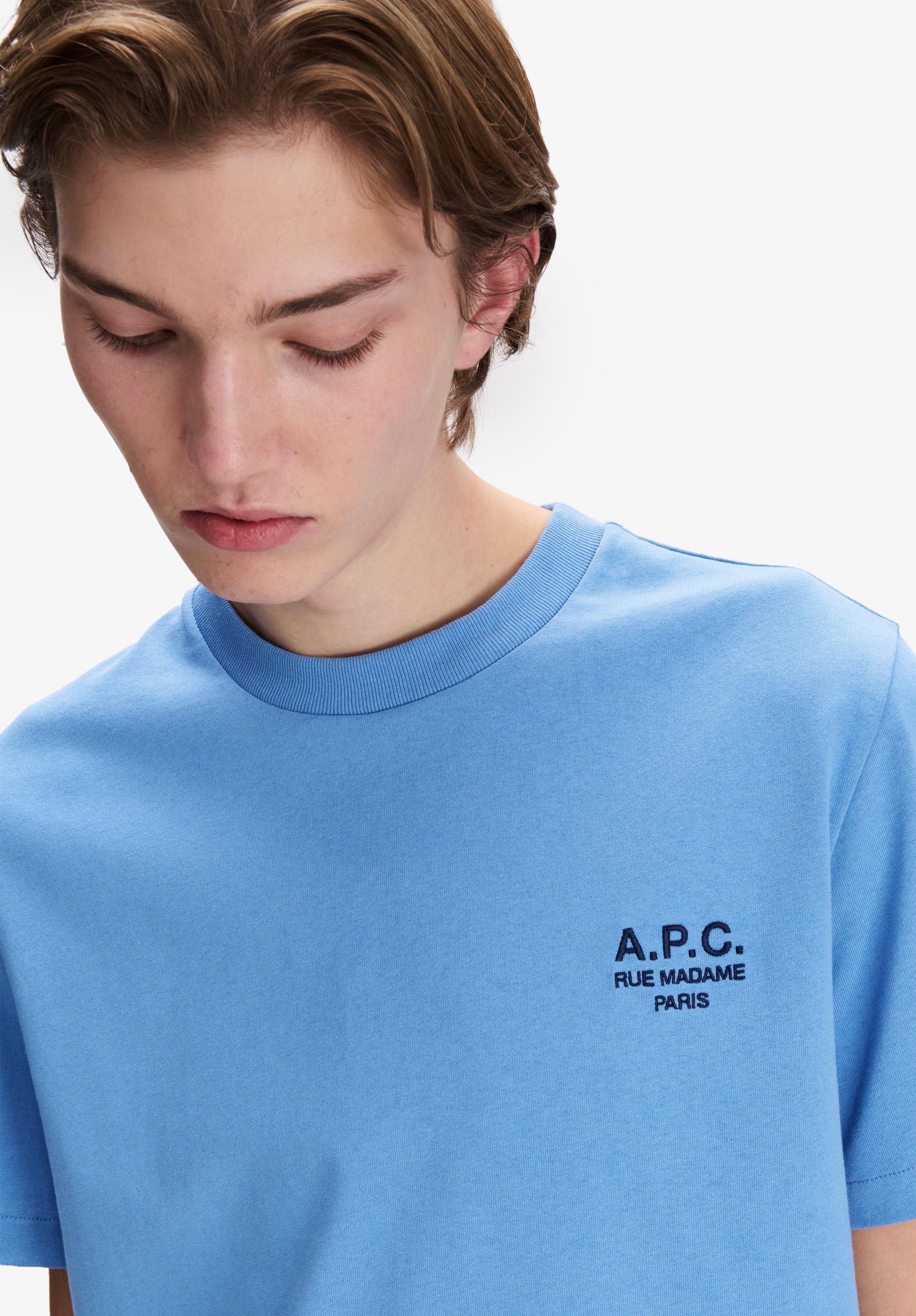 A.P.C. Rue Madame T-Shirt Hellblau Bio-Baumwolle Gr. M