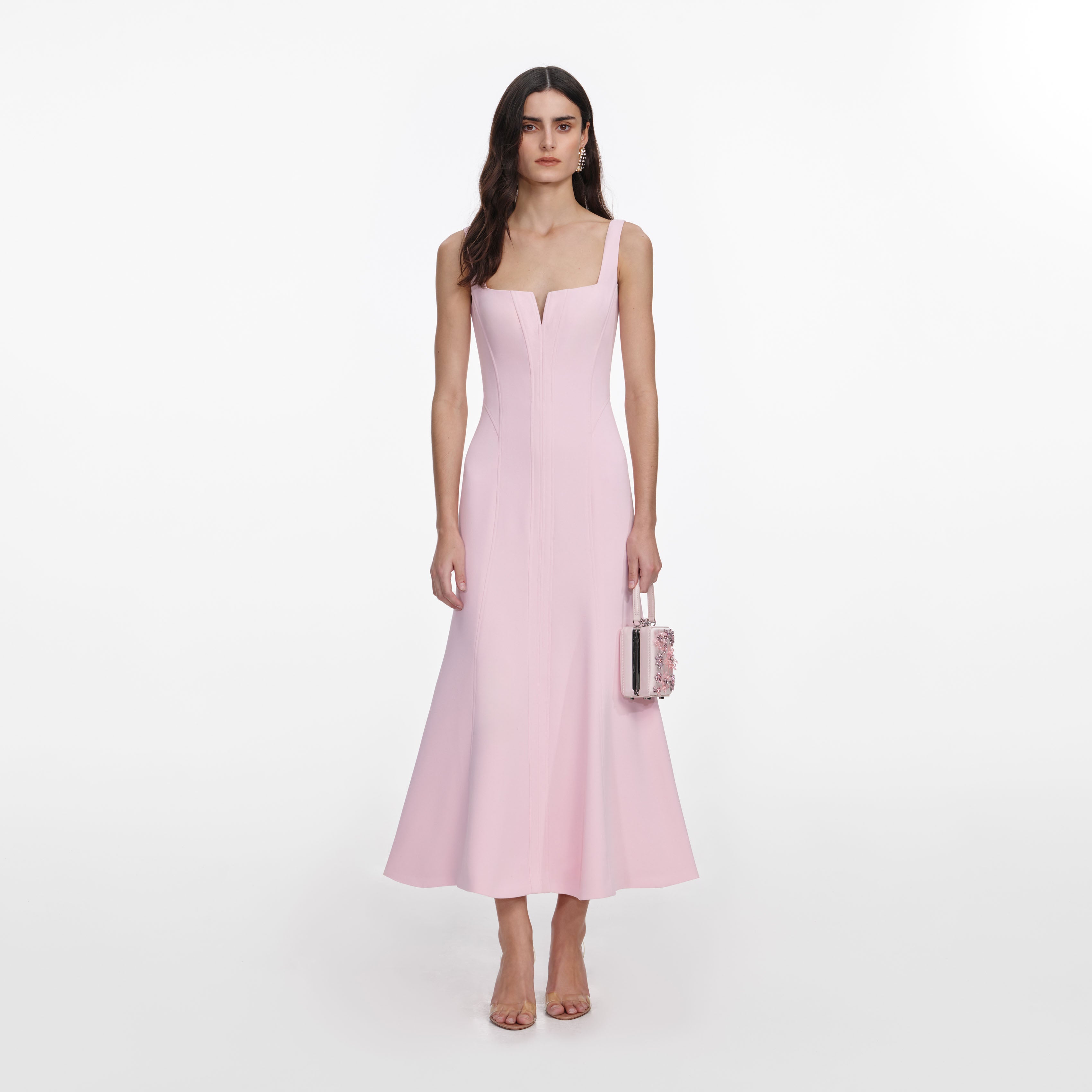 Self Portrait Pink Crepe Midi Midikleid Crepe Rosa Korsett