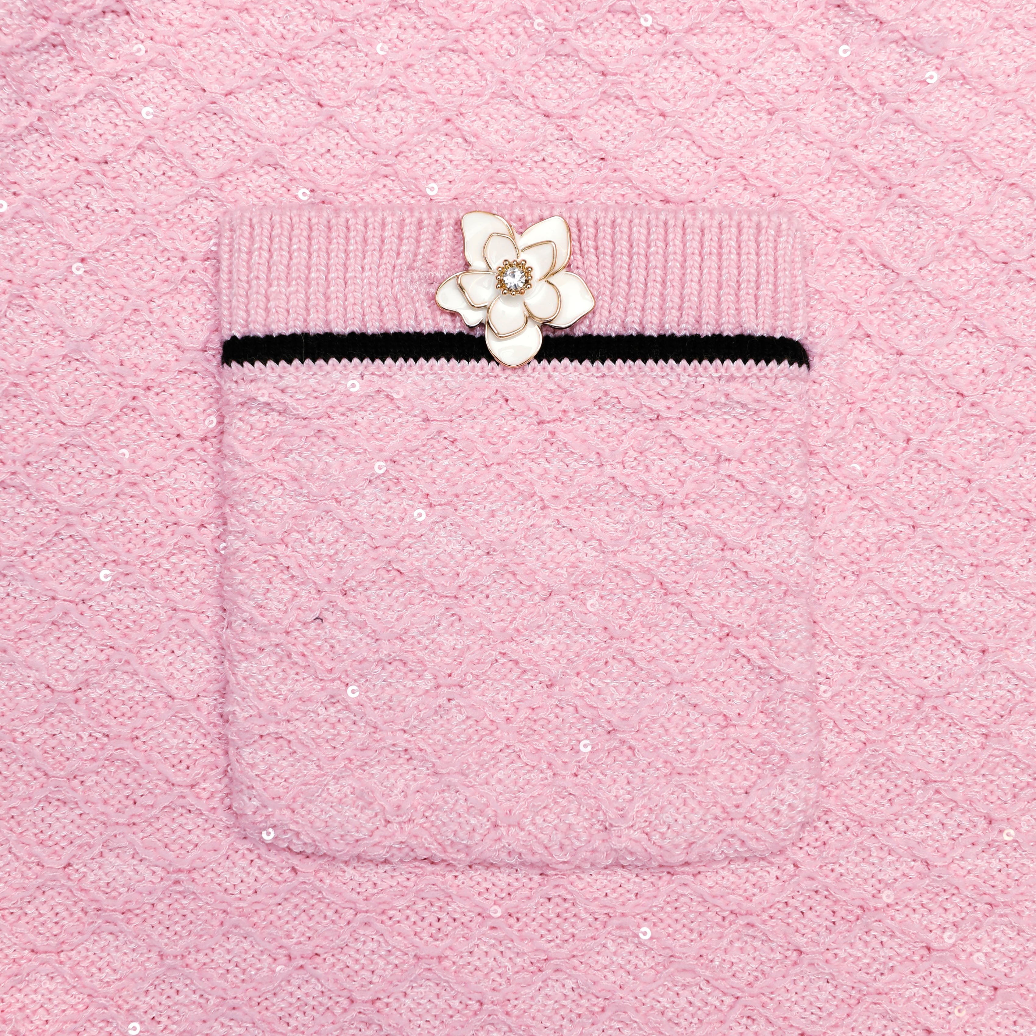 Self Portrait Pink Flower Knit Minirock Pink Waffle-Strick