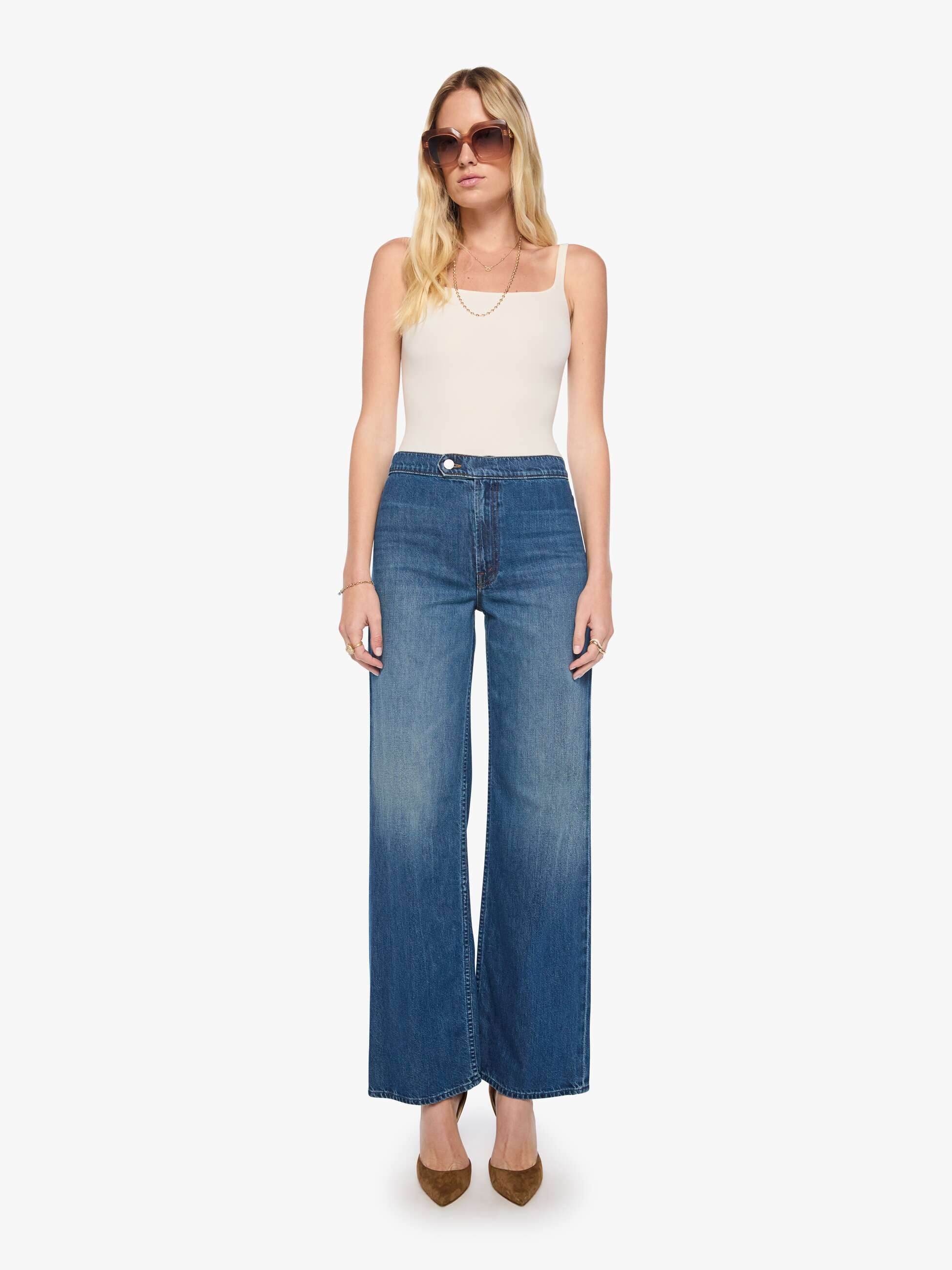 Mother The Tab Rerun Zip Sneak Jeans Bad Date Blau