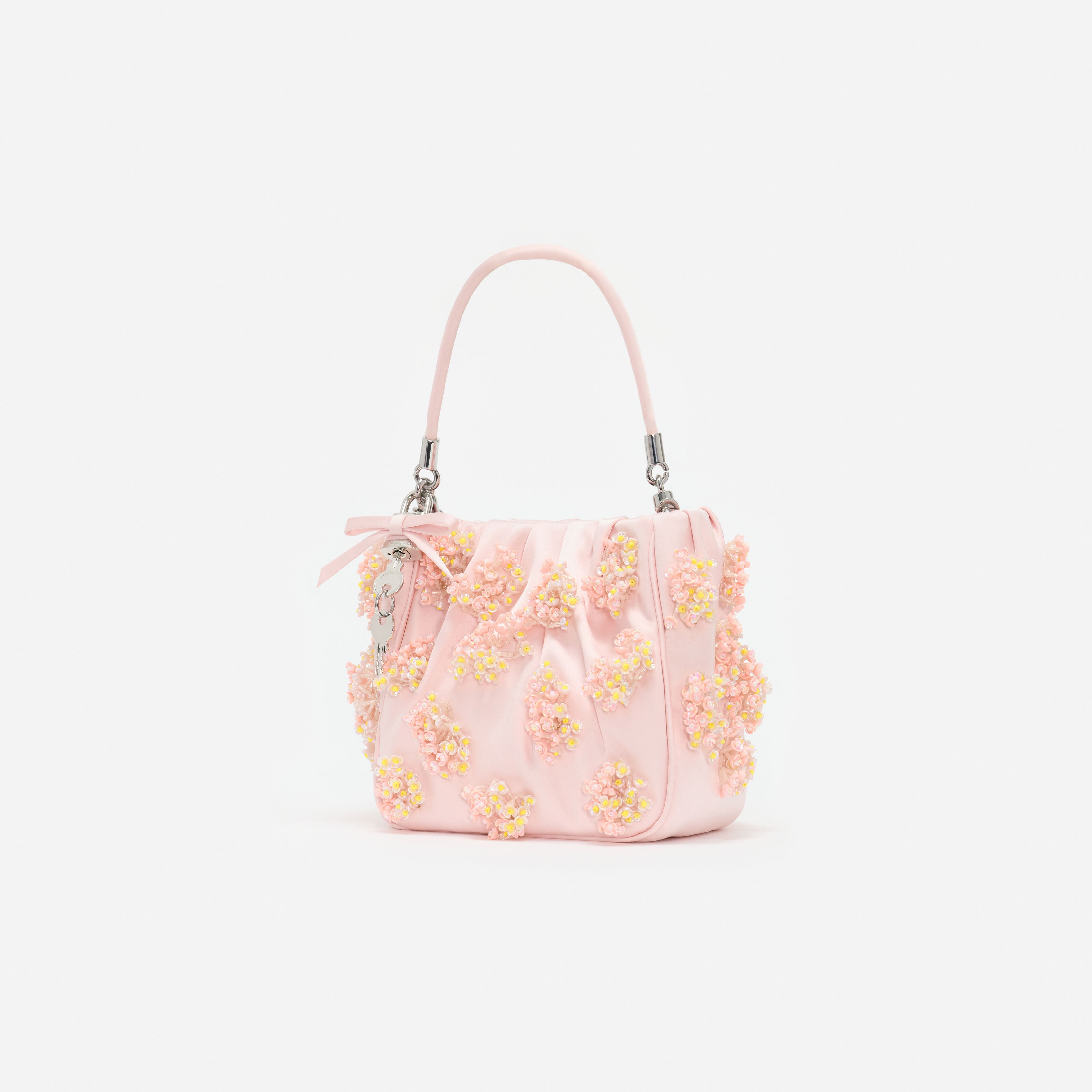 Self Portrait Satin Floral Tote Pink Beaded Stickerei