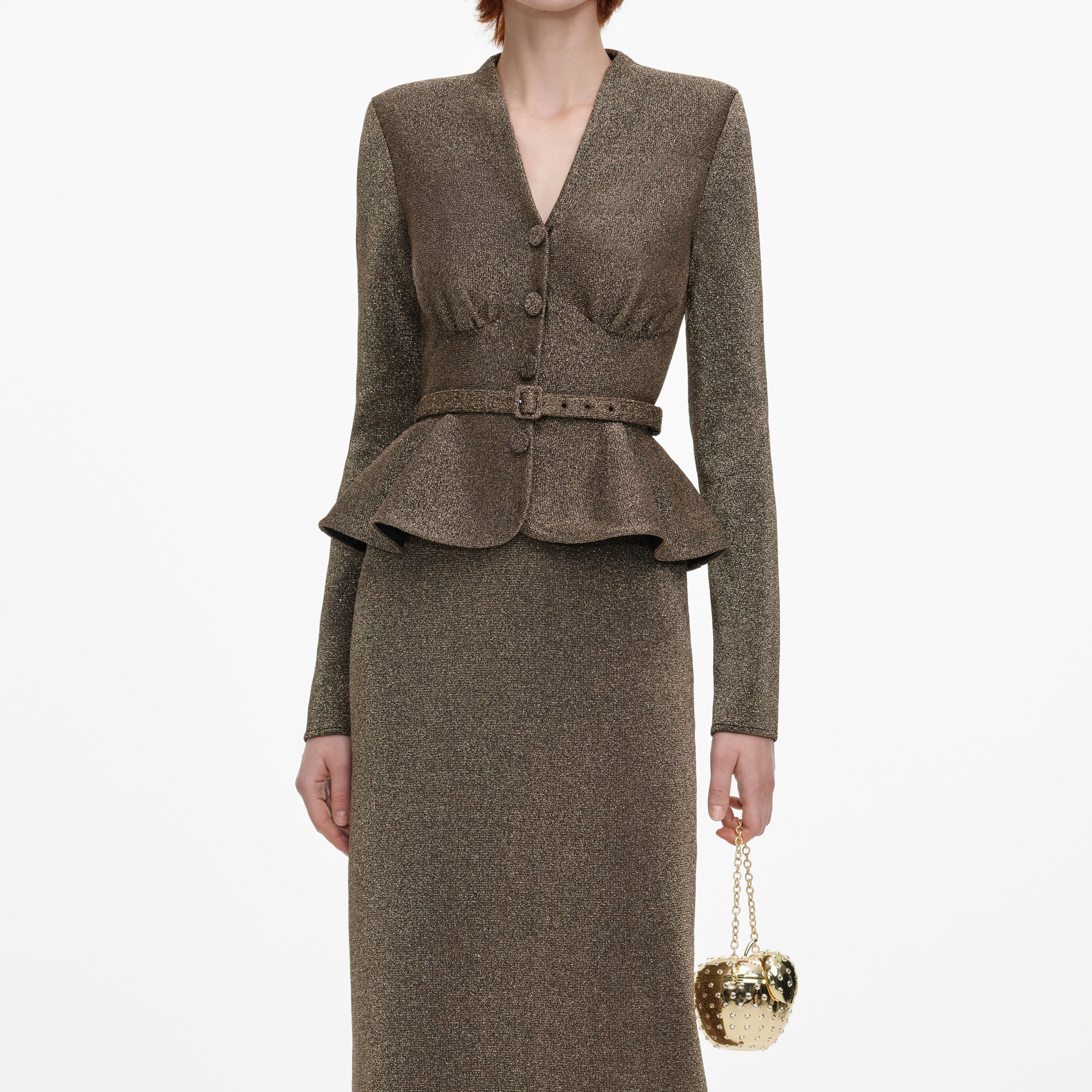 Self Portrait Bronze Tailored Knit Midi Kleid Bronze XS-XL