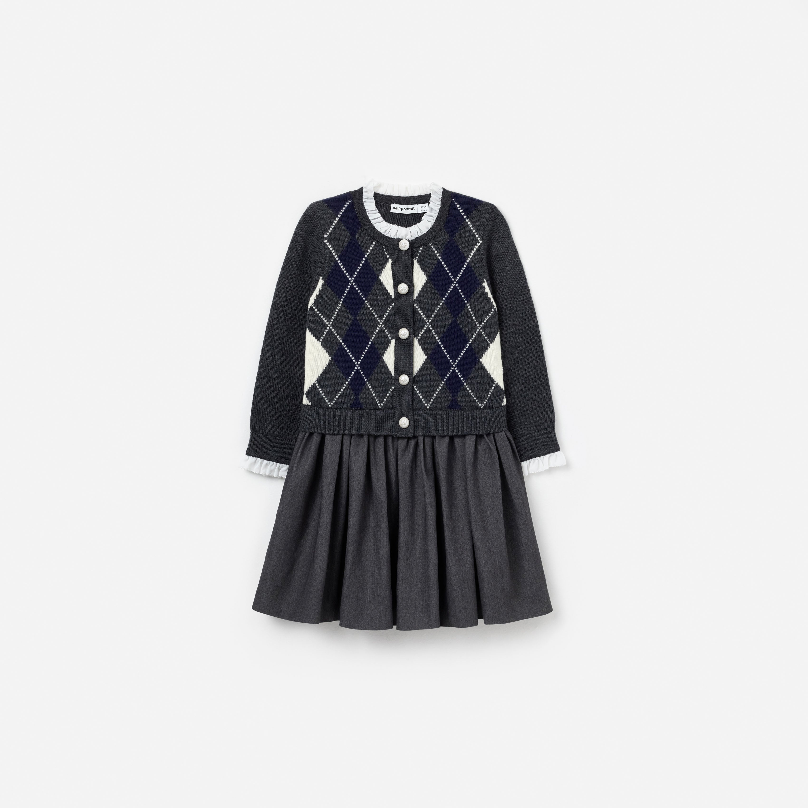 Self Portrait Grey Argyle Kinder-Strickkleid Grau 5-6 Jahre