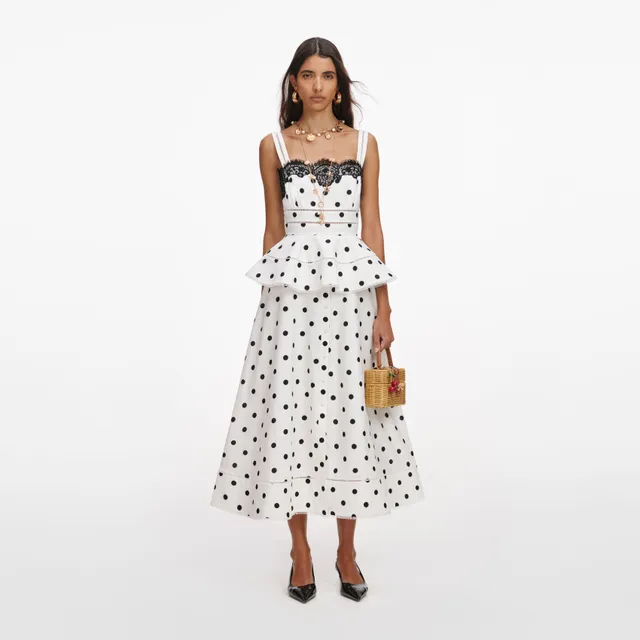 Self Portrait Dresses Midi Kleid Weiß Leinen UK 8 Punkte