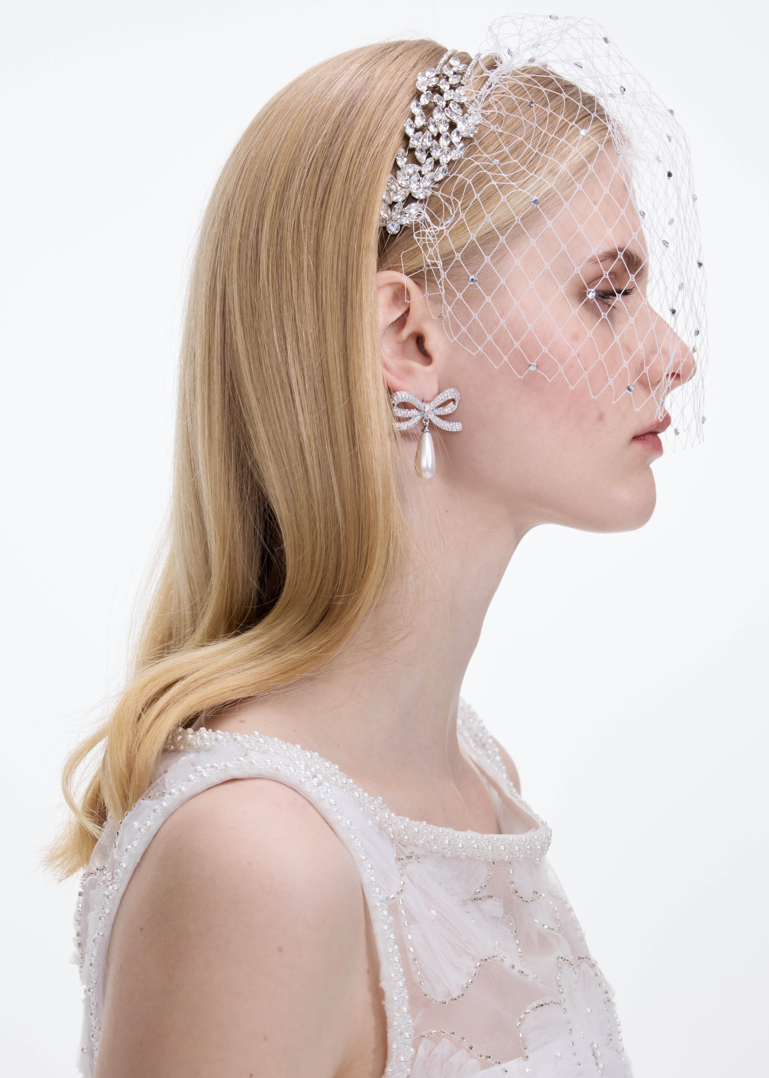 Self Portrait Crystal Bow Pearl Ohrringe Silber