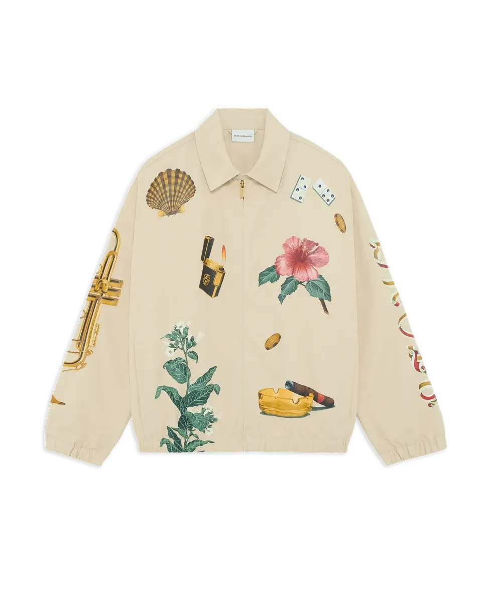 Drôle De Monsieur Blouson Cuba Jacke Dark Sand Baumwolle Print