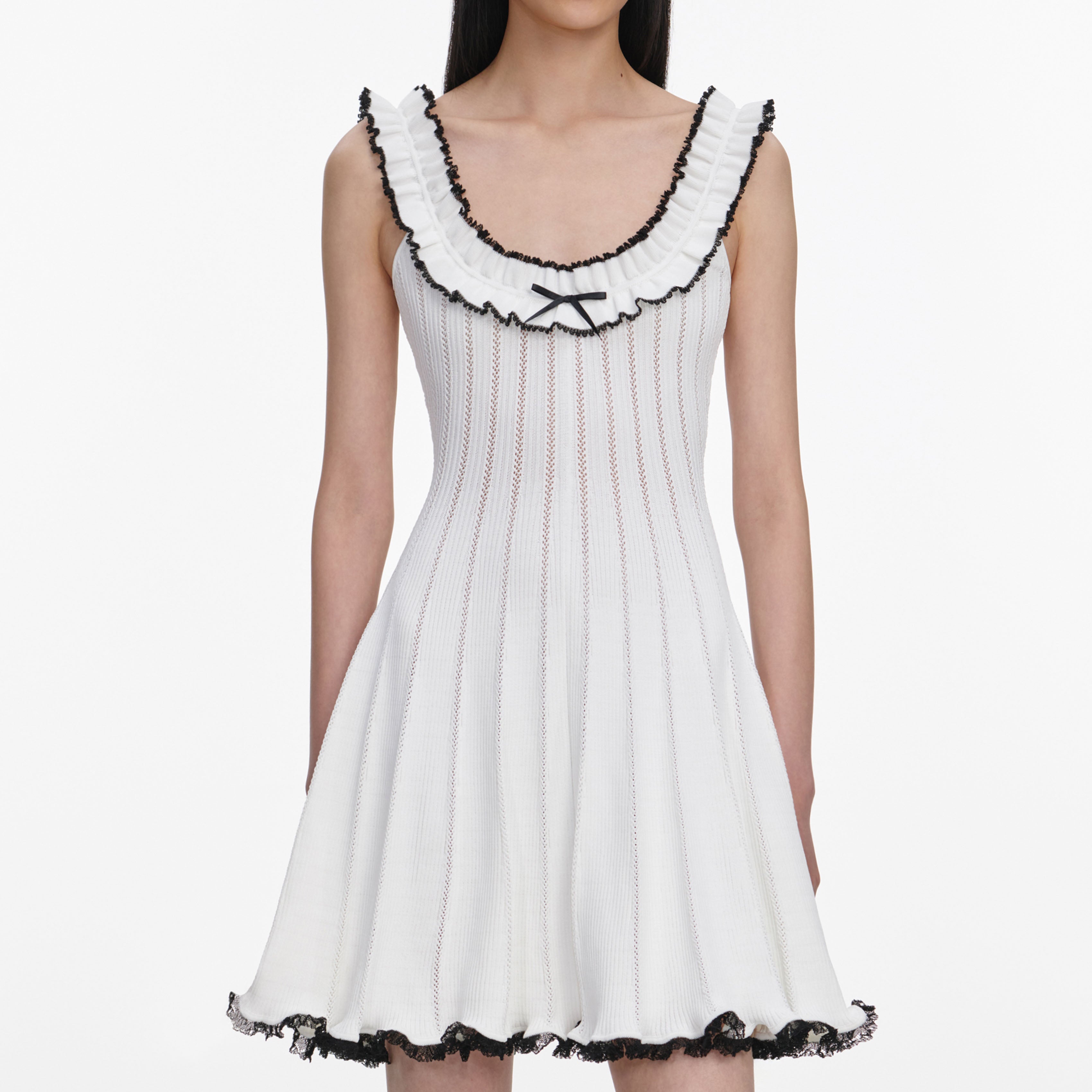 Self Portrait White Contrast Trim Knit Minikleid Strick Weiss