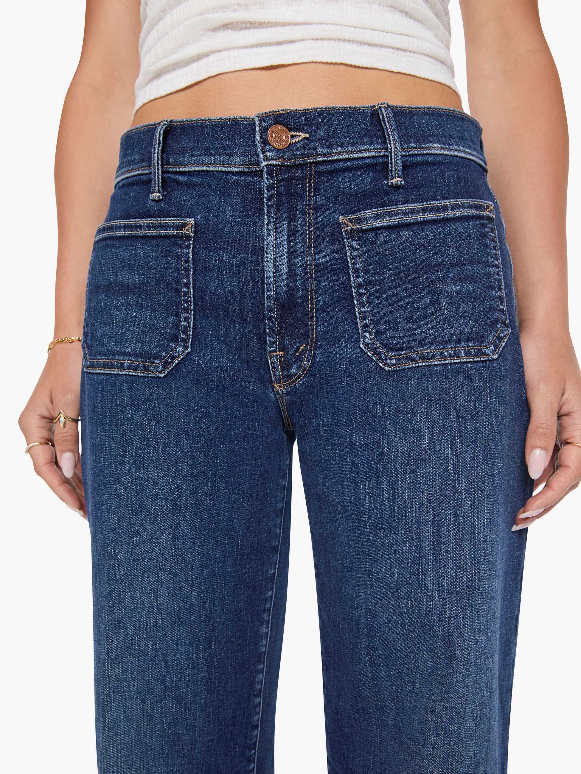 Mother The Patch Pocket Mid Rise Maven Sneak Jeans Backstage Pass Wide Leg