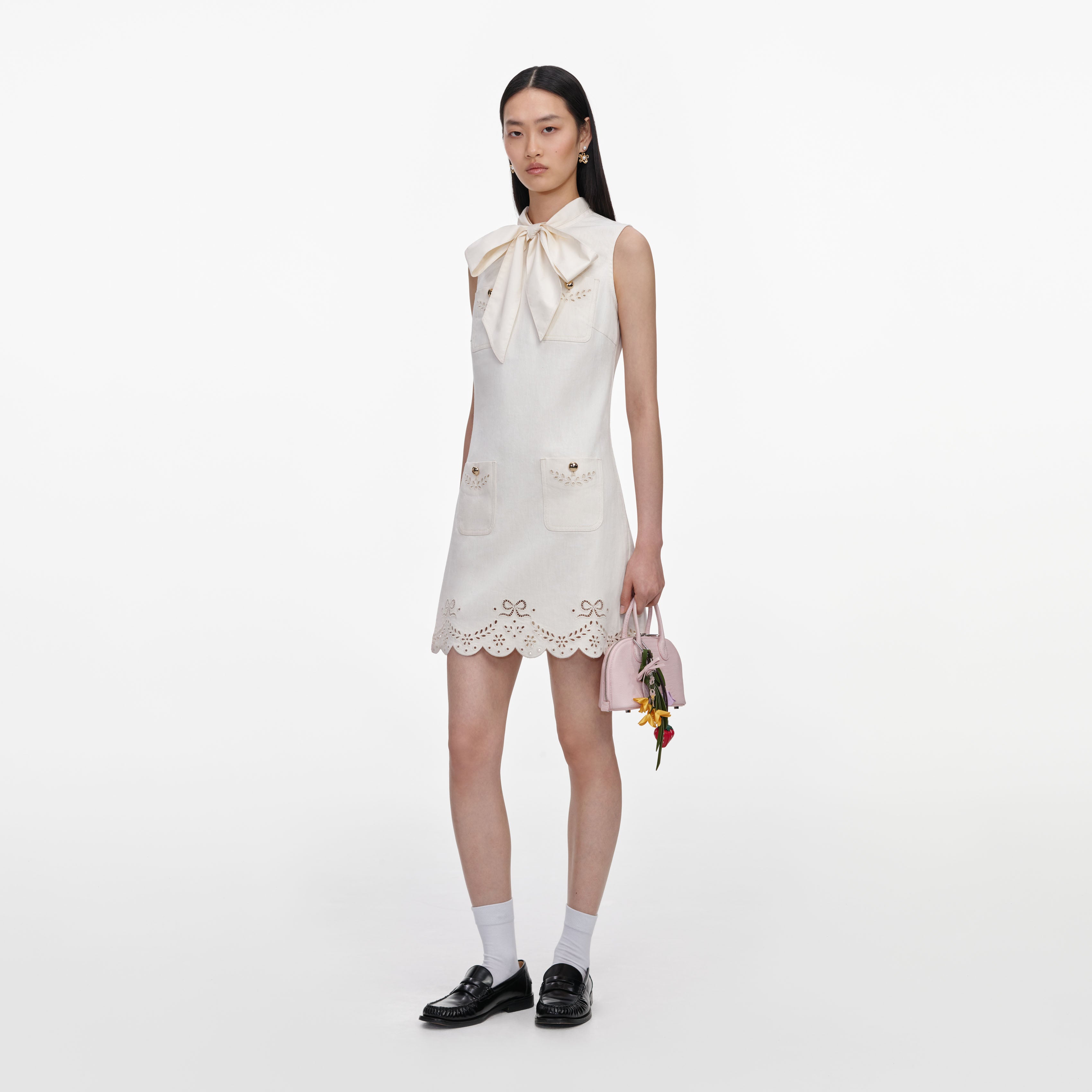 Self-Portrait Denim Cream Broderie Minikleid creme Stickerei