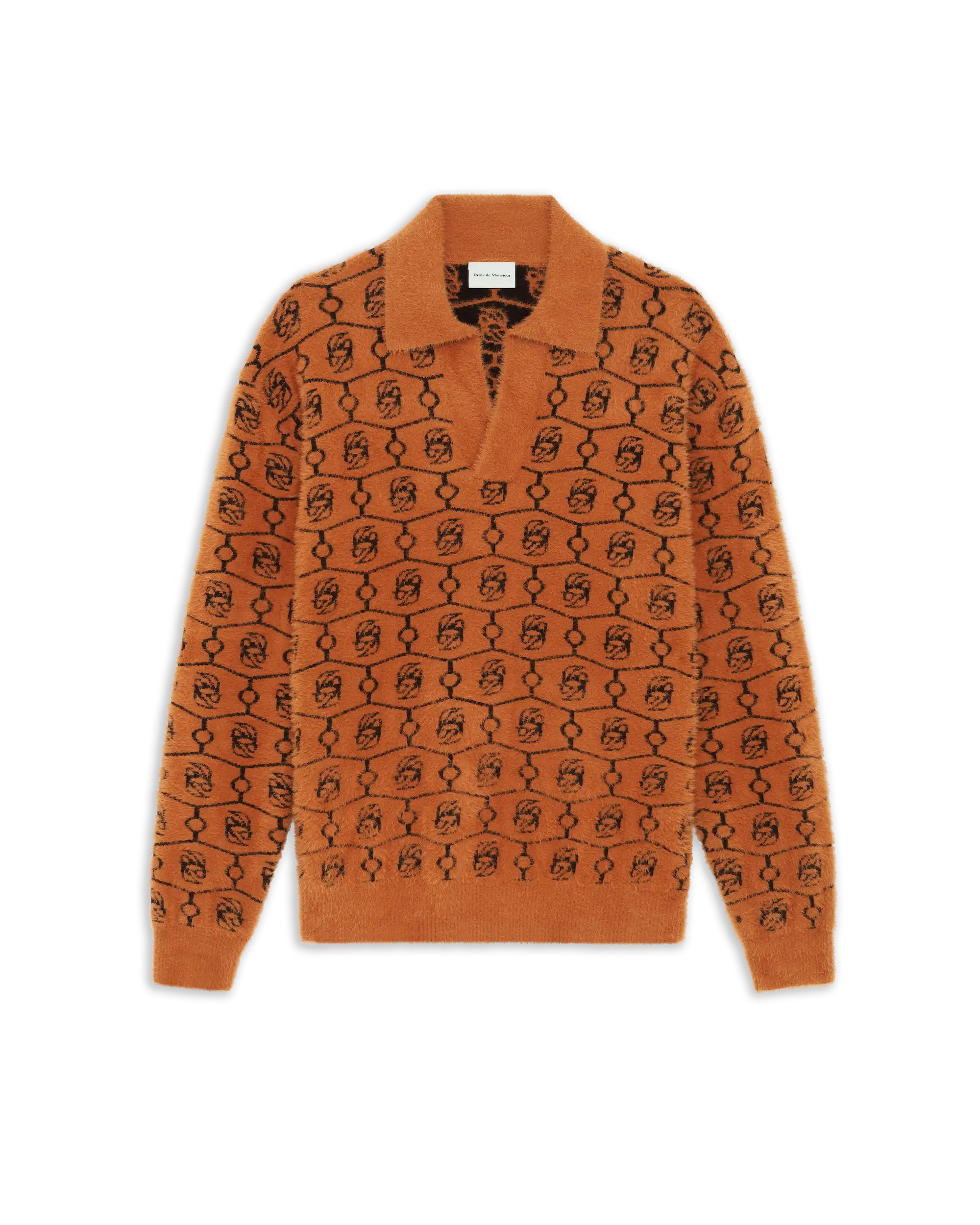Drôle De Monsieur Strick Polo Wolle Braun Monogramm
