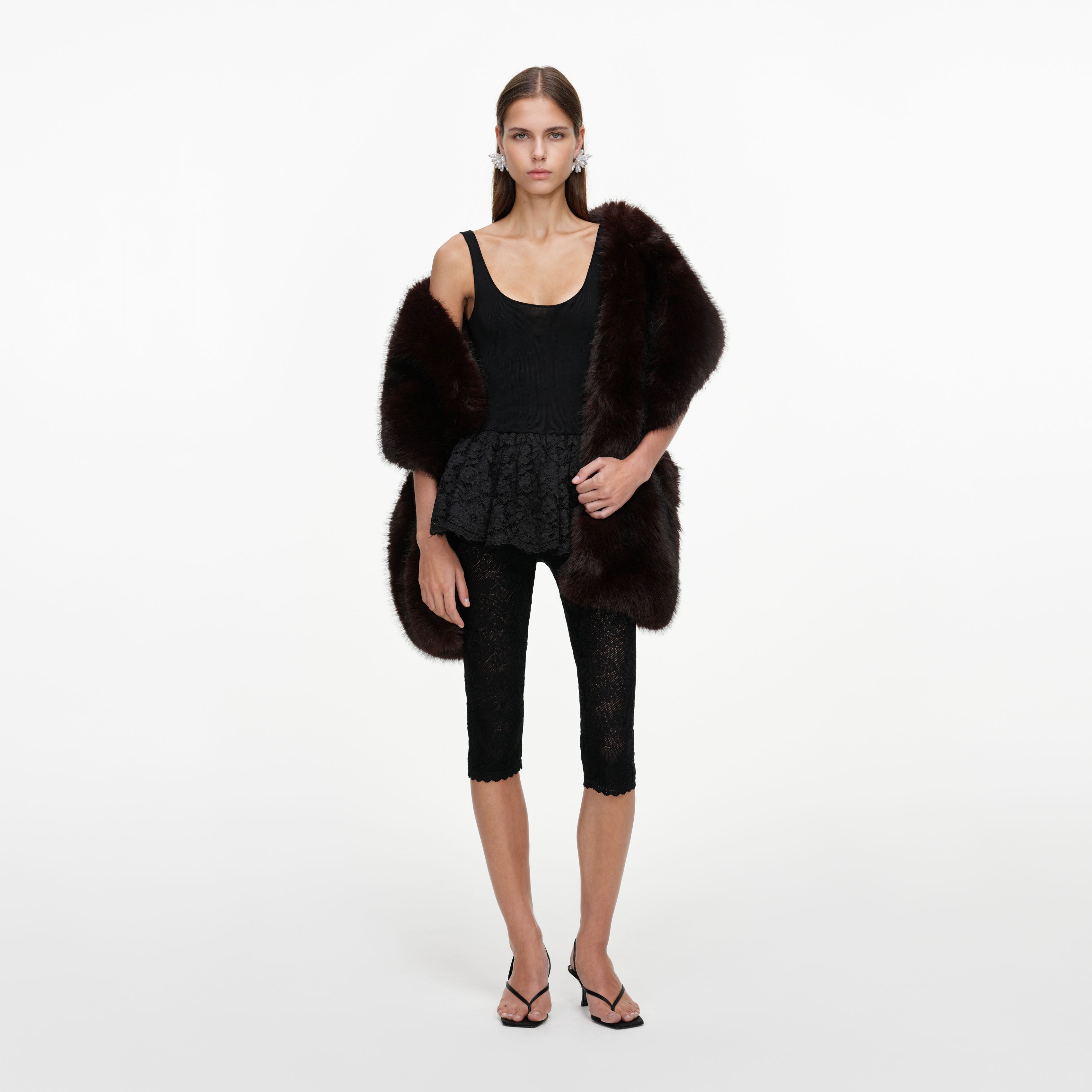Self Portrait Scarves Brown Faux Fur Schal Braun One Size