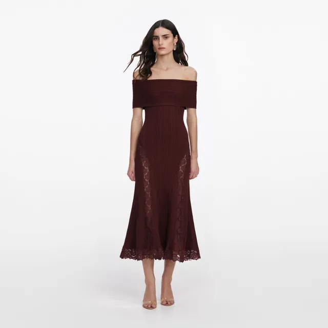 Self Portrait Dresses Burgundy Knit Midi Dress Bordeaux Spitze