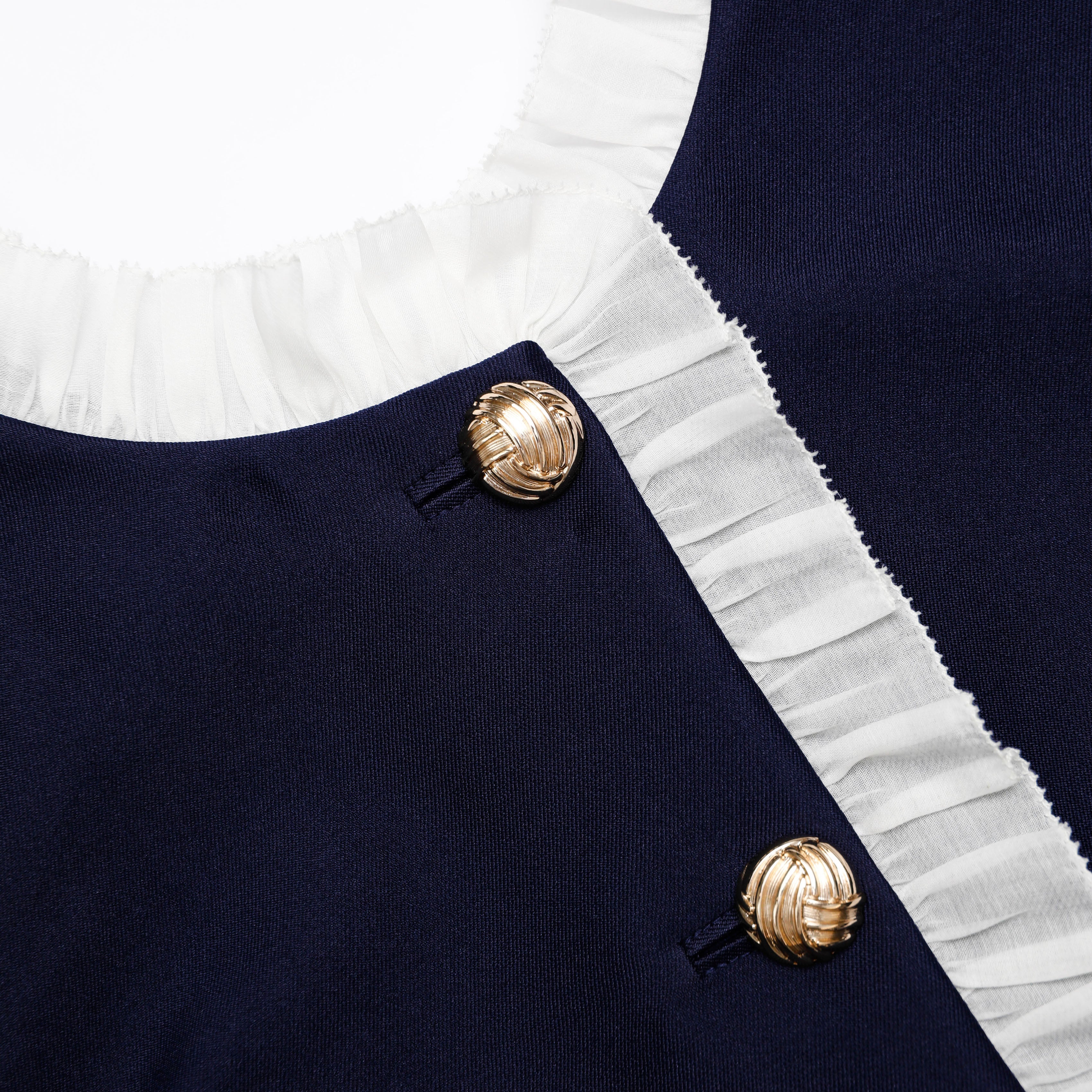 Self-Portrait Taffeta Contrast Frill Midi Kleid navy