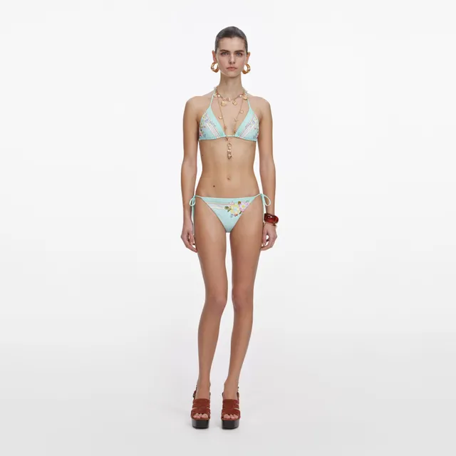 Self Portrait Mint Floral Bikinihose Grün High-Cut