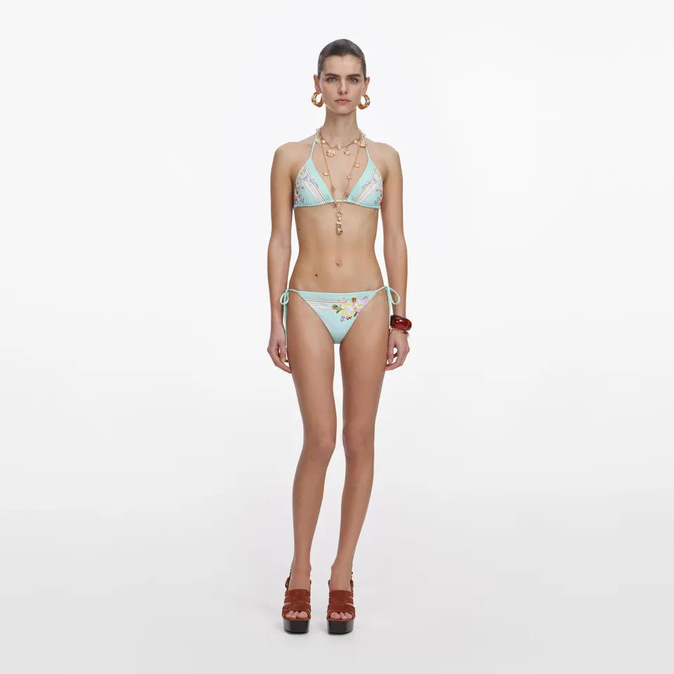 Self Portrait Mint Floral Bikinihose Grün High-Cut