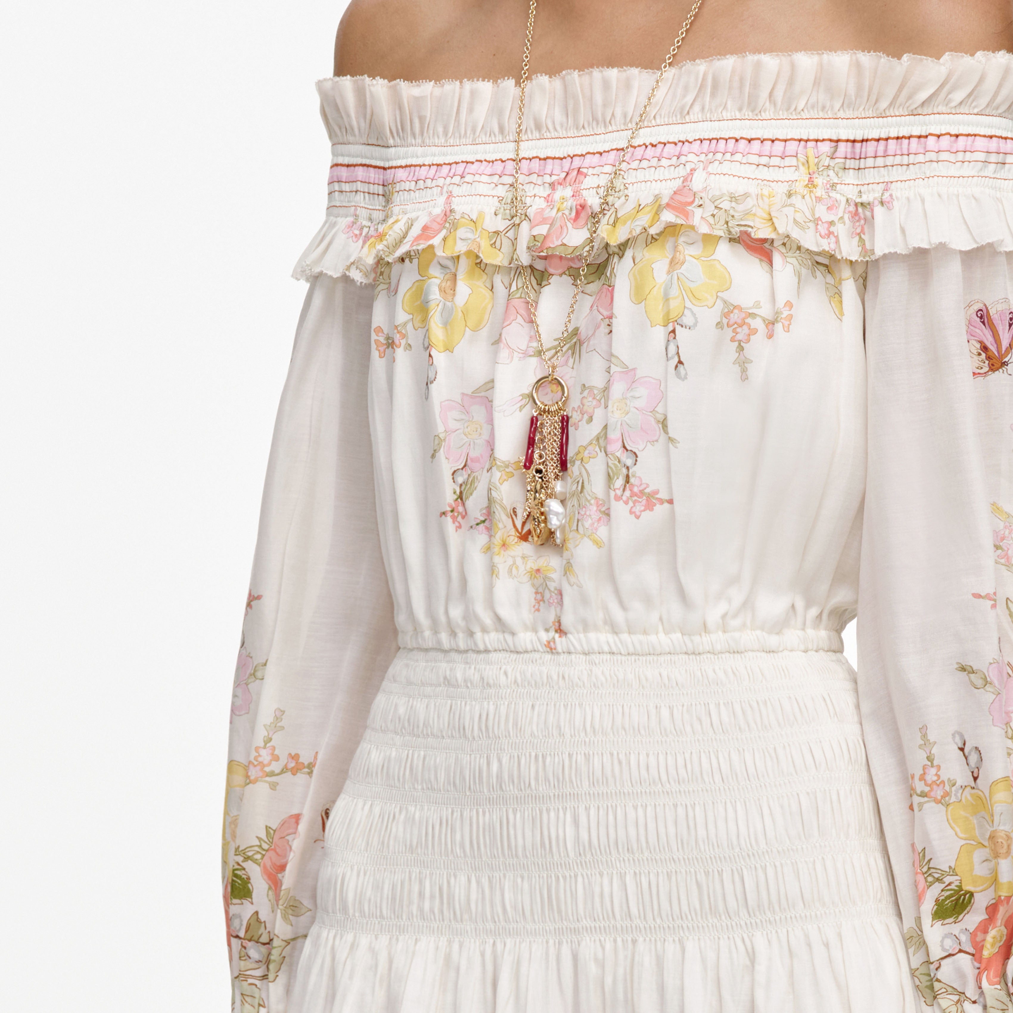 Self-Portrait Cream Floral Organza Maxikleid Creme UK 10