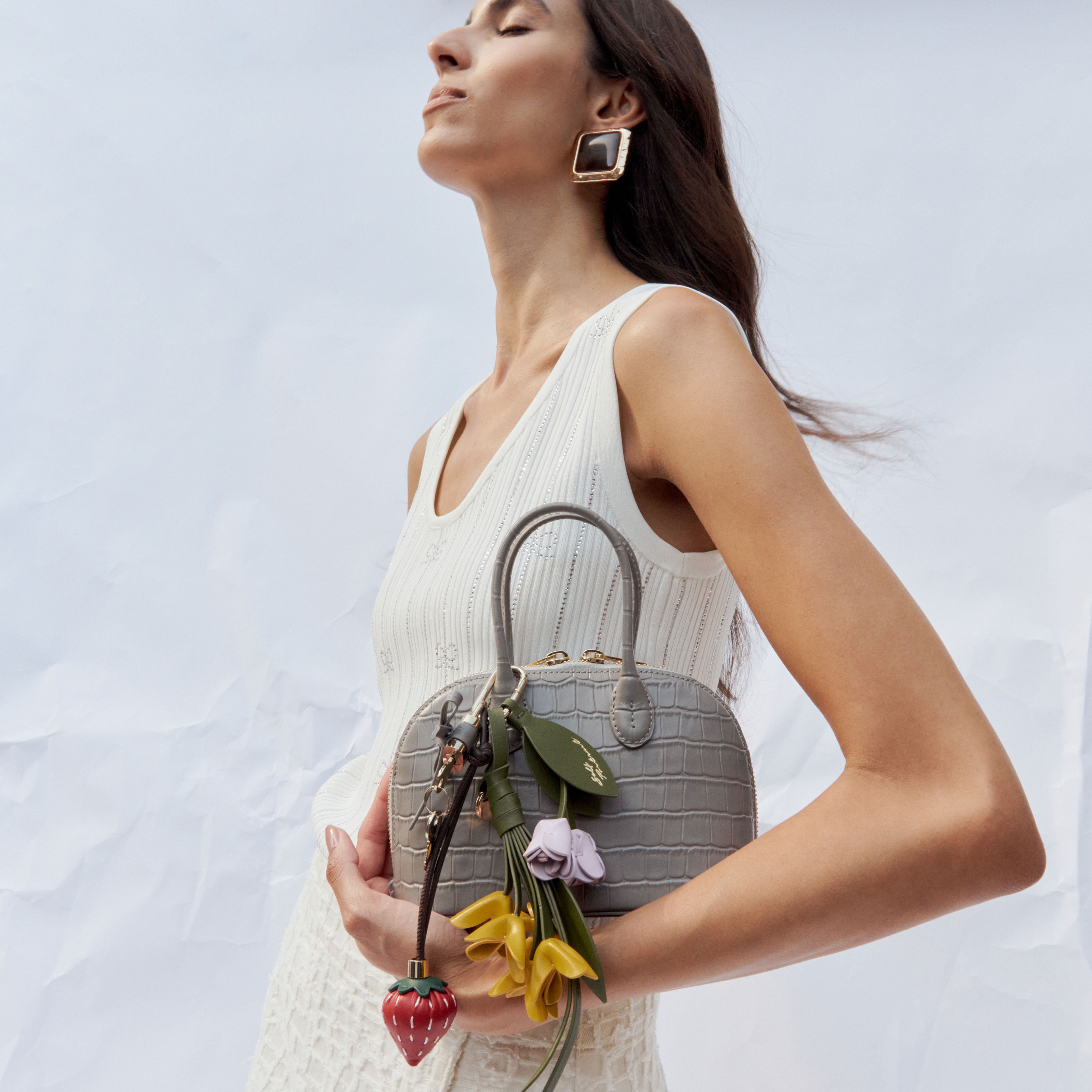 Self Portrait Handbags Embossed Leather Grey Mini Tasche Grau Leder