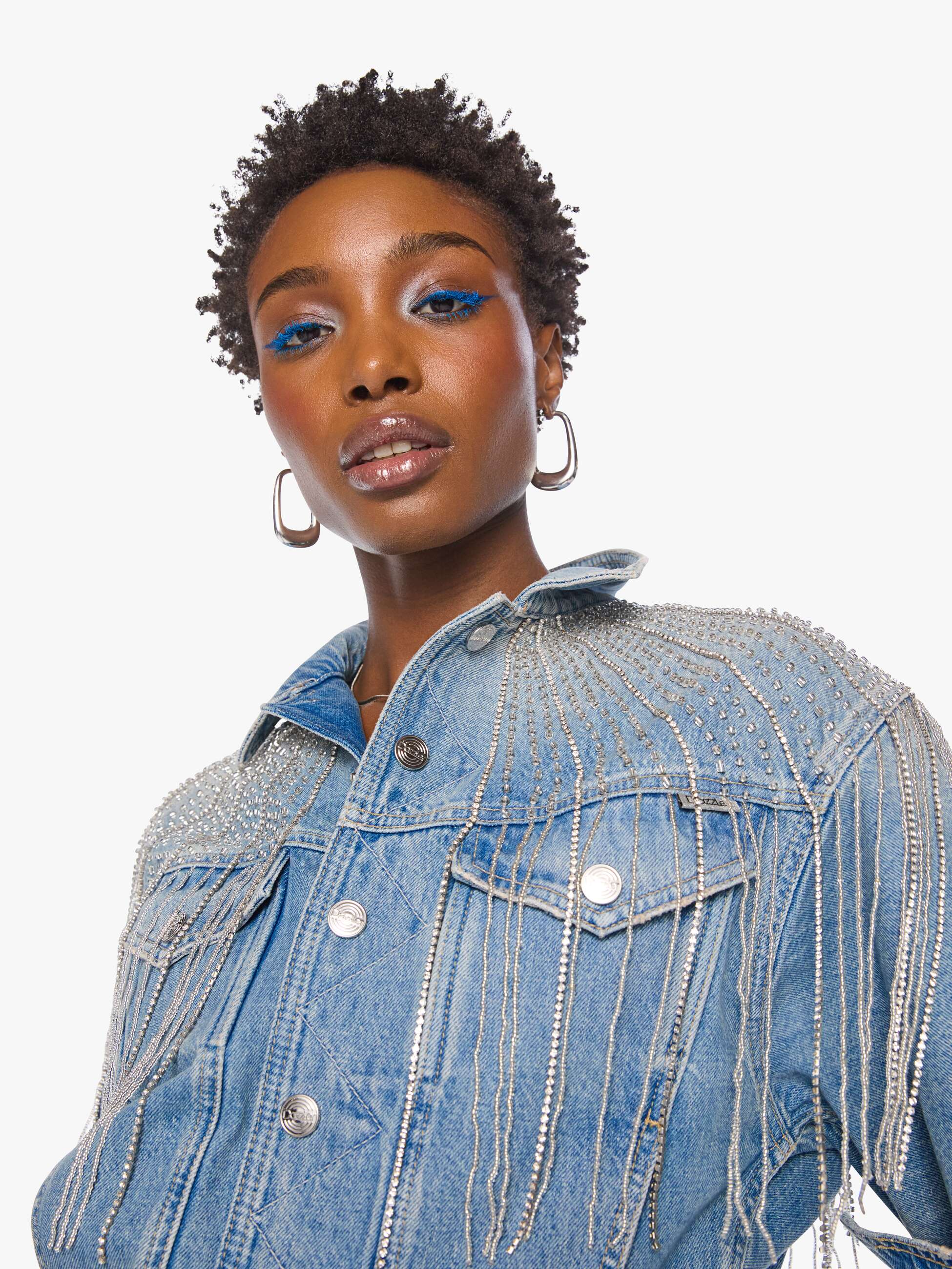 Mother The Fly Away Jeansjacke Sparkle Emergency Kit Blau