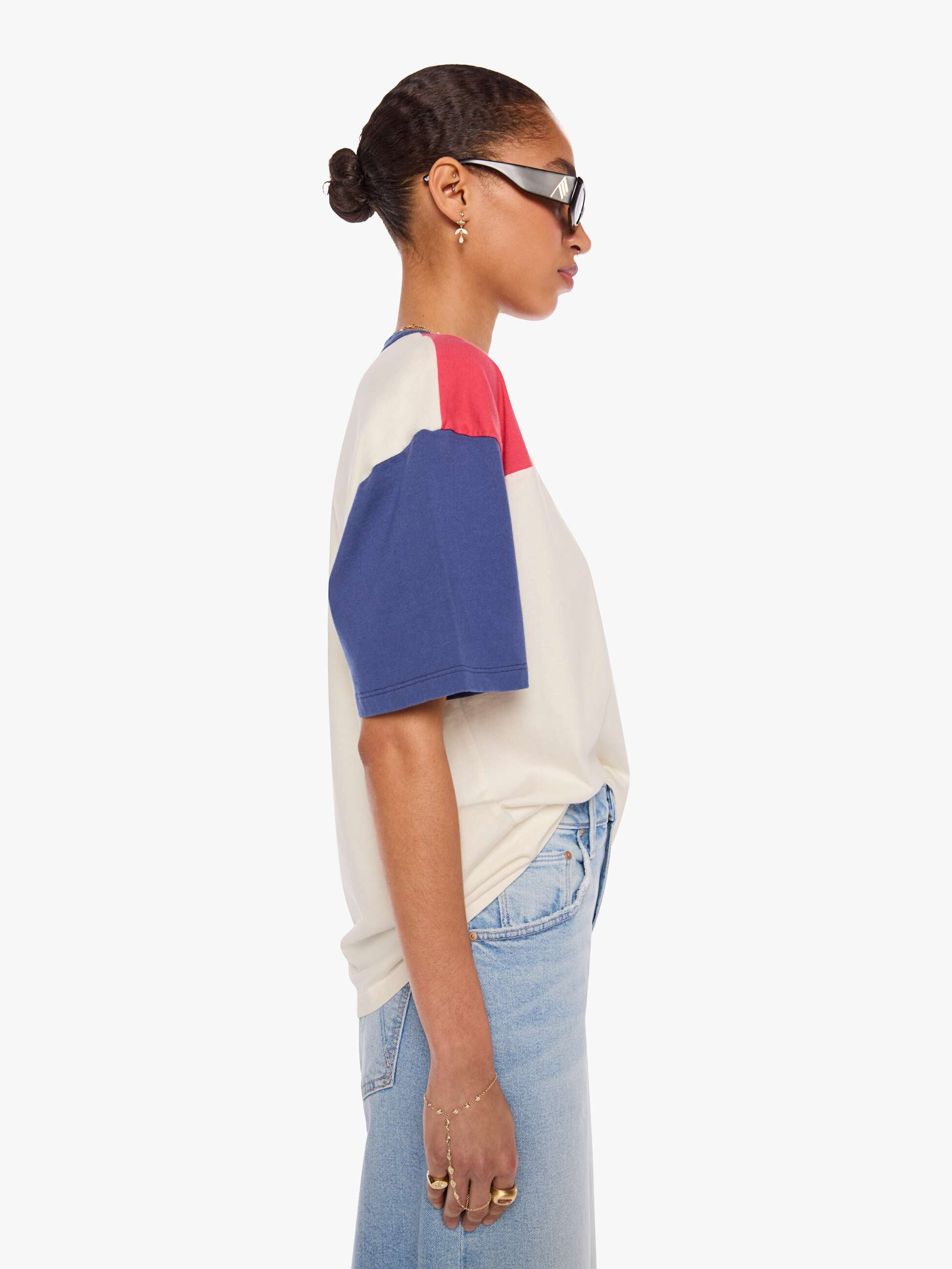 Mother The Blockdown T-Shirt Fluff Tomato Red Estate Blue