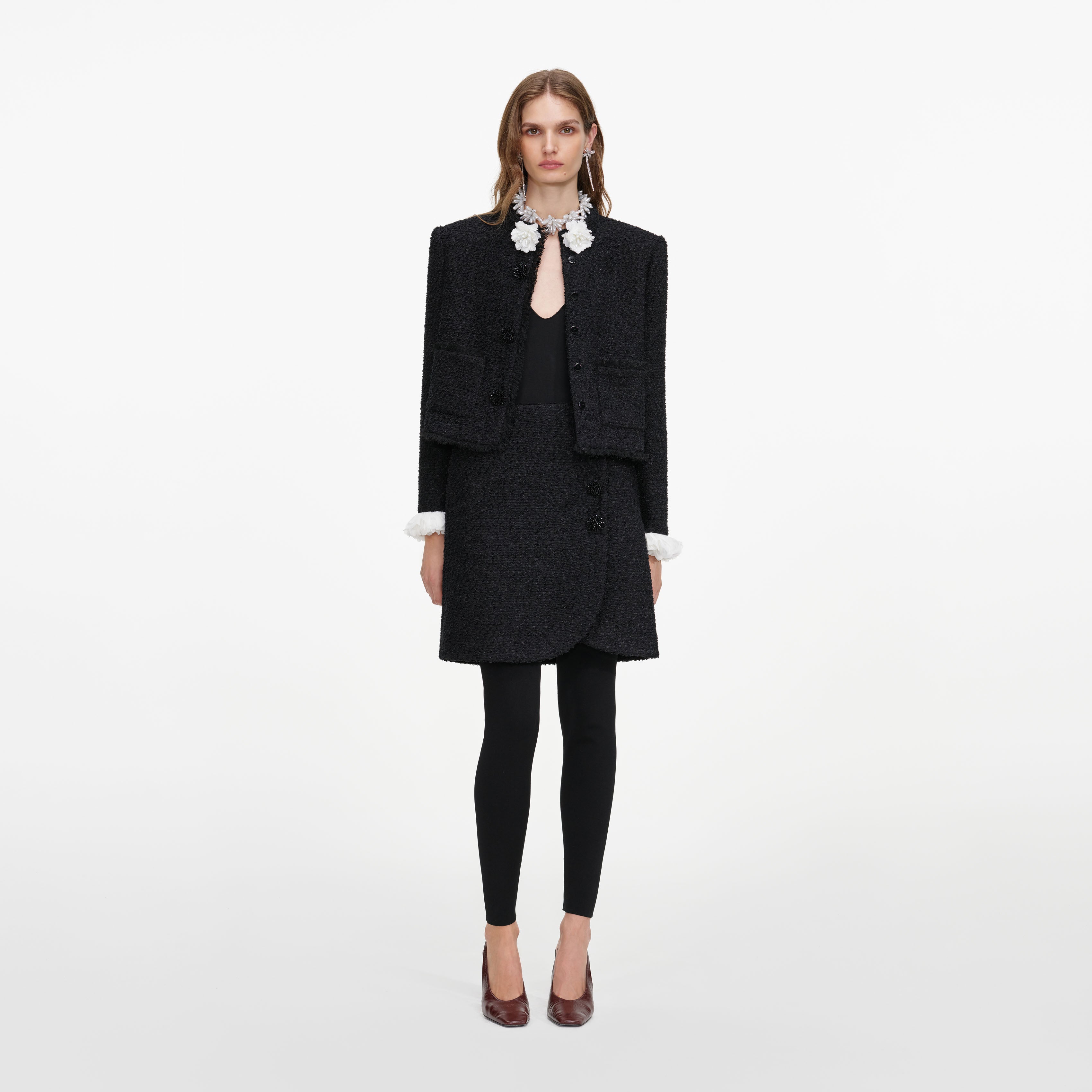 Self Portrait Black Boucle Flower Jacke Schwarz Bouclé