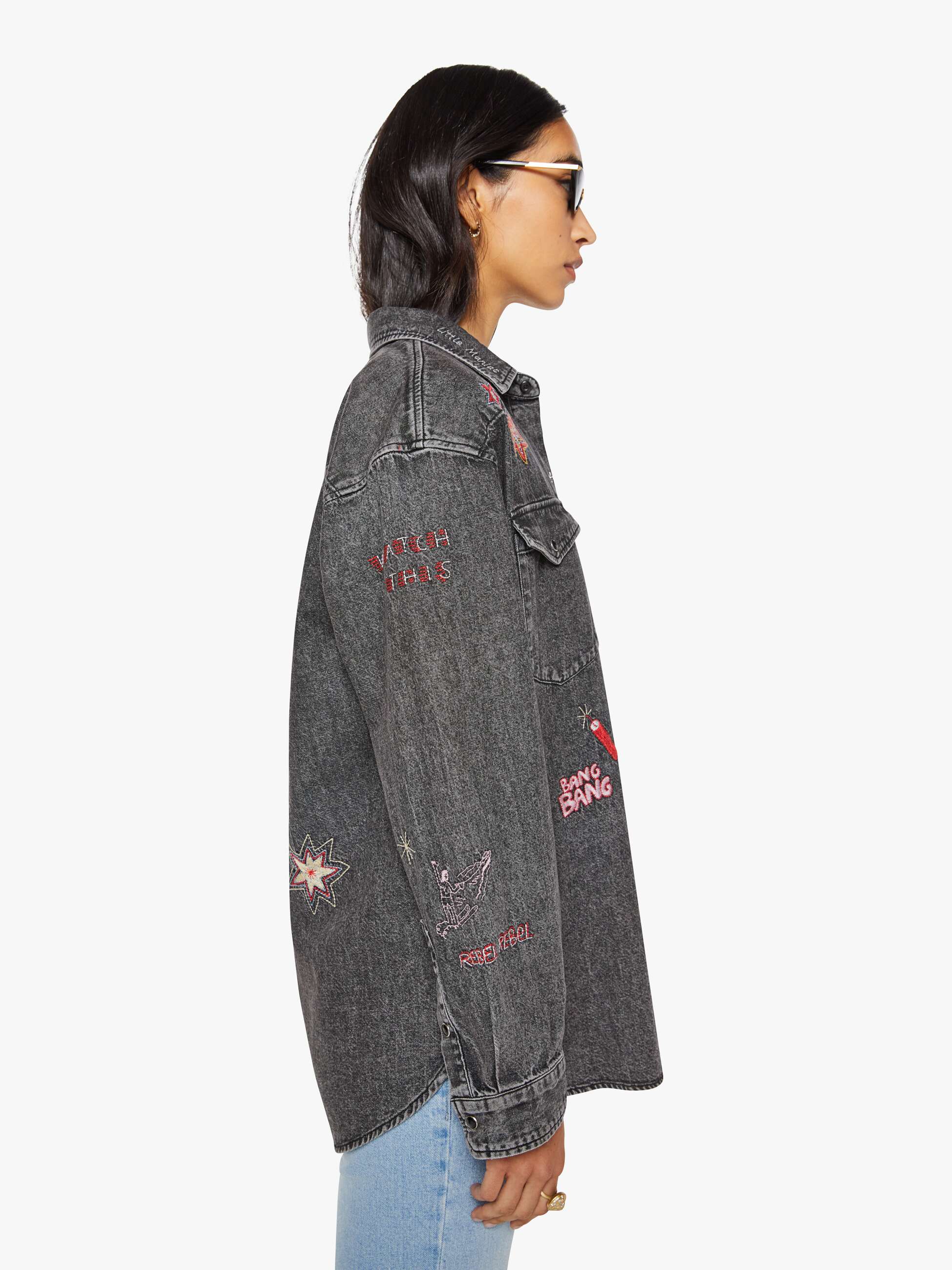 Mother The Exes And Ohs Denimhemd Grau Stickerei