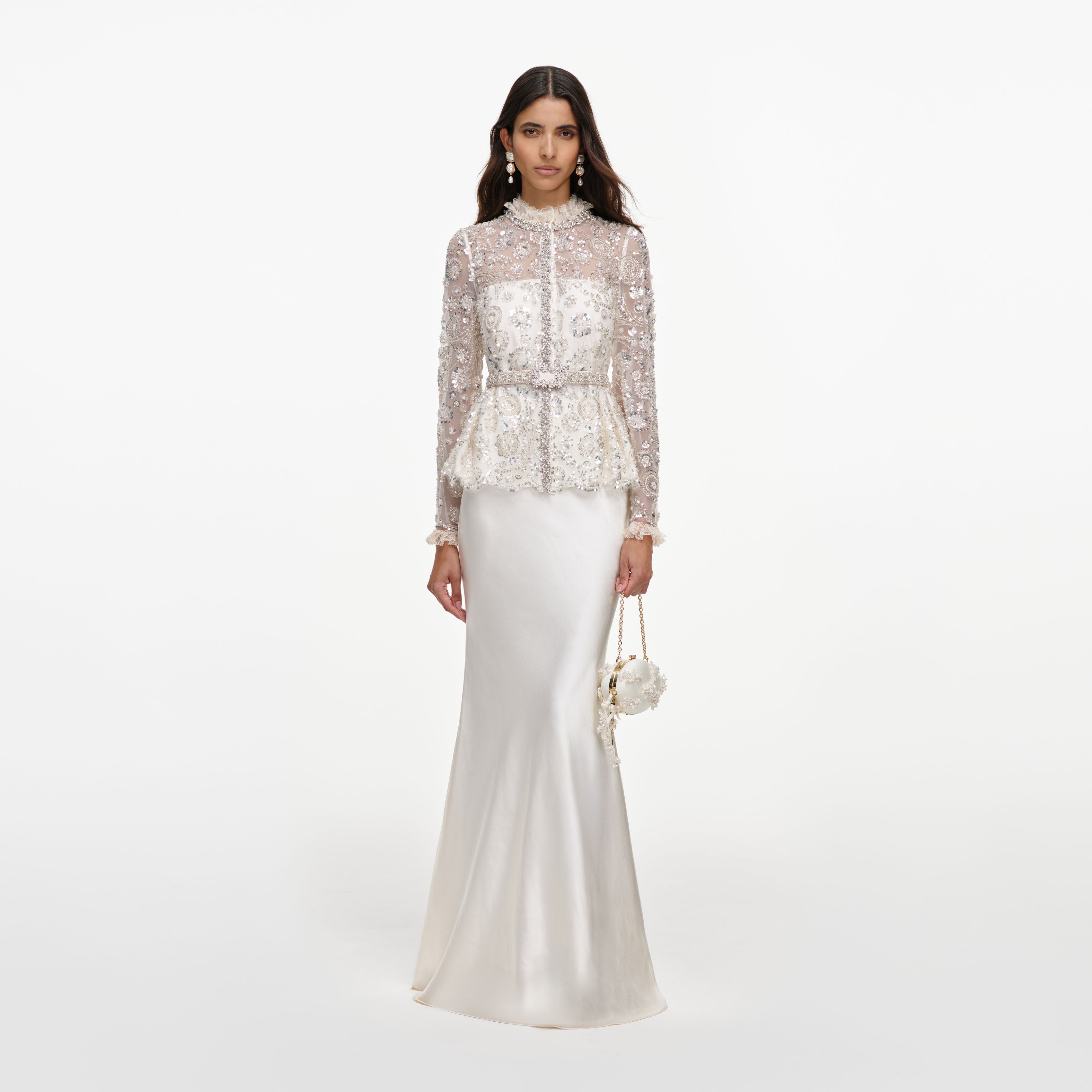 Self Portrait Dresses Sequin Satin Maxikleid Creme Pailletten