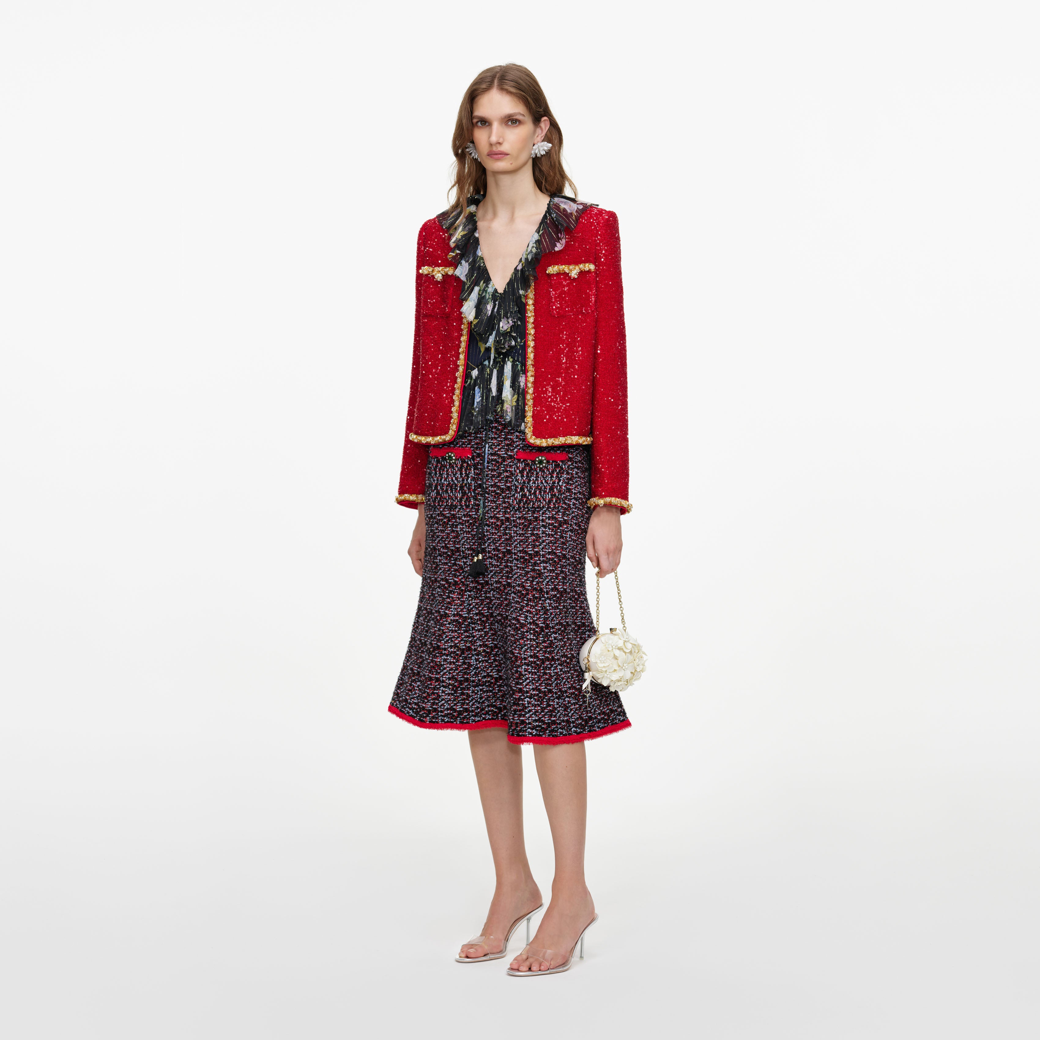 Self Portrait Outerwear Red Sequin Jacket Jacke Rot Pailletten