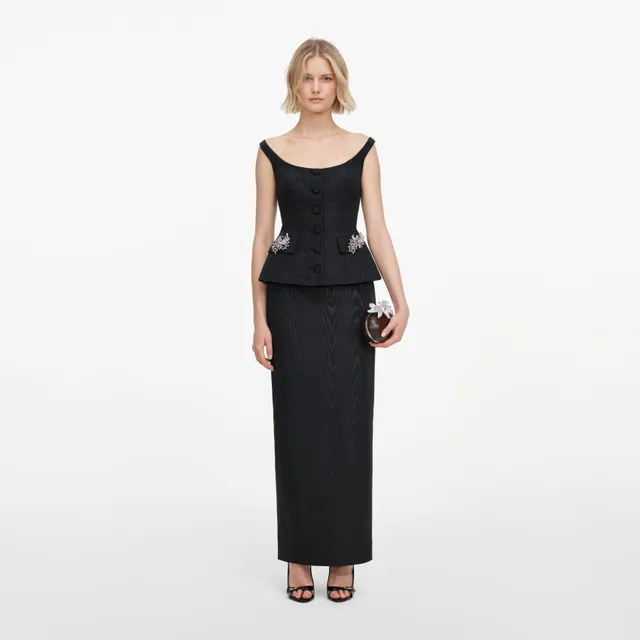 Self Portrait Bardot Maxi Kleid schwarz schulterfrei UK 6