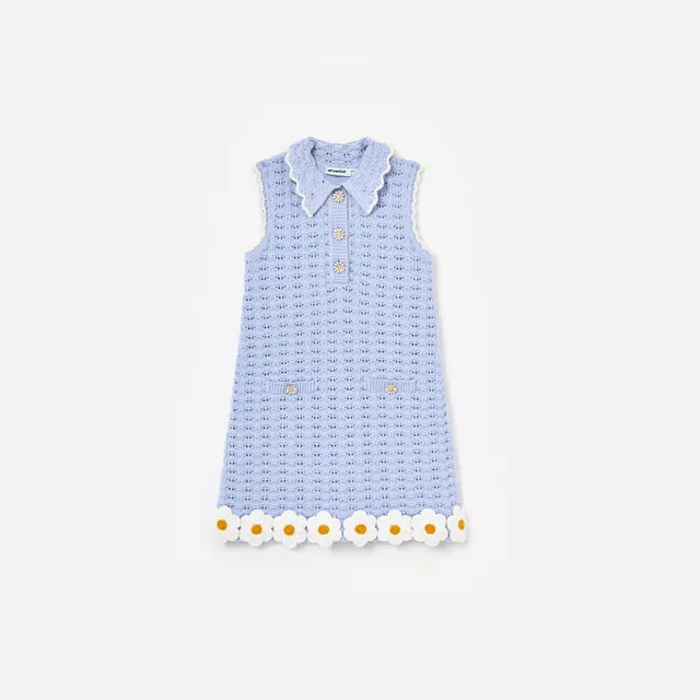 Self-Portrait Blue Daisy Trim Pointelle Kinderkleid Blau