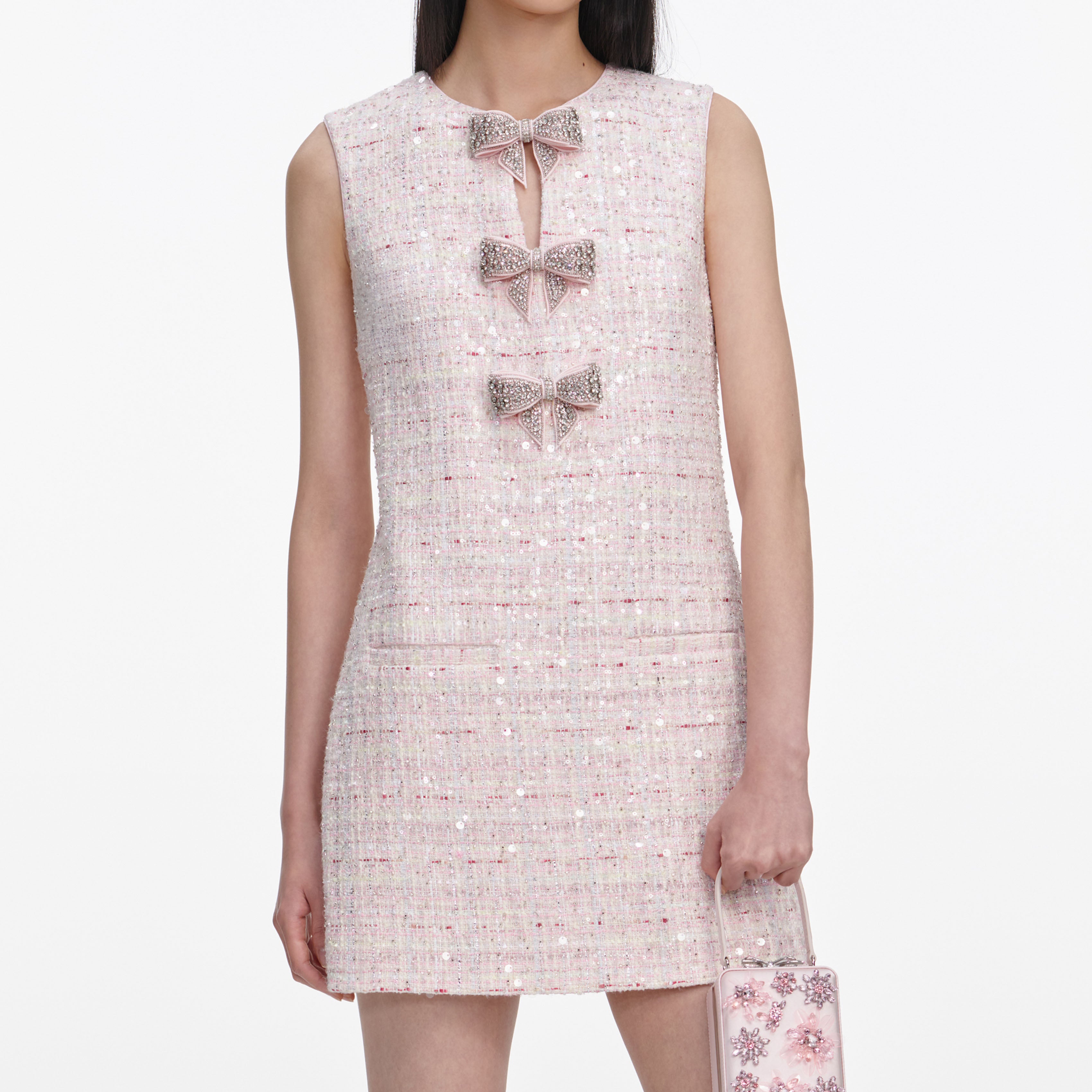Self Portrait Dresses Boucle Minikleid Pink Pailletten