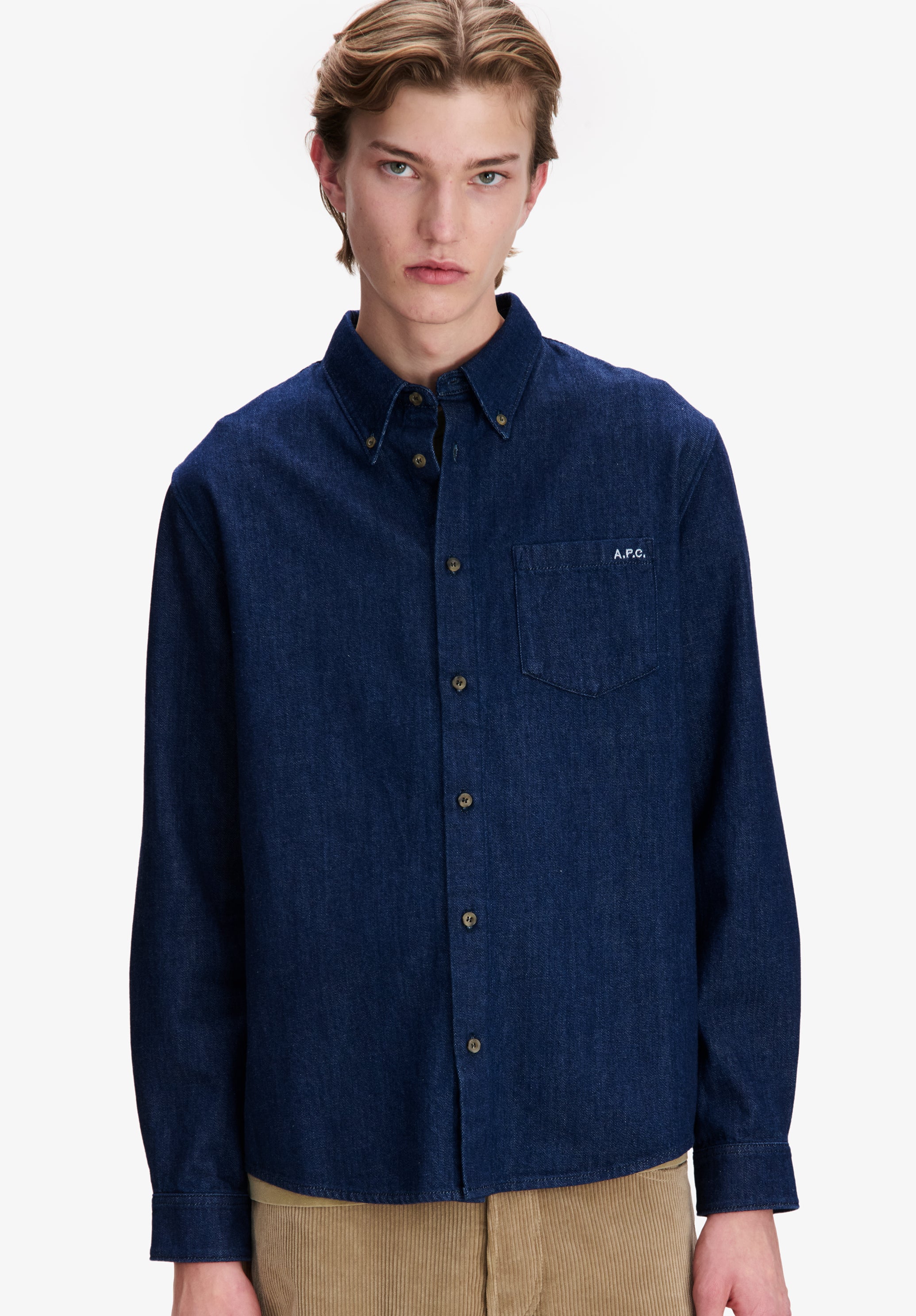 A.P.C. Hemd Denim indigo Bio-Baumwolle Button-Down